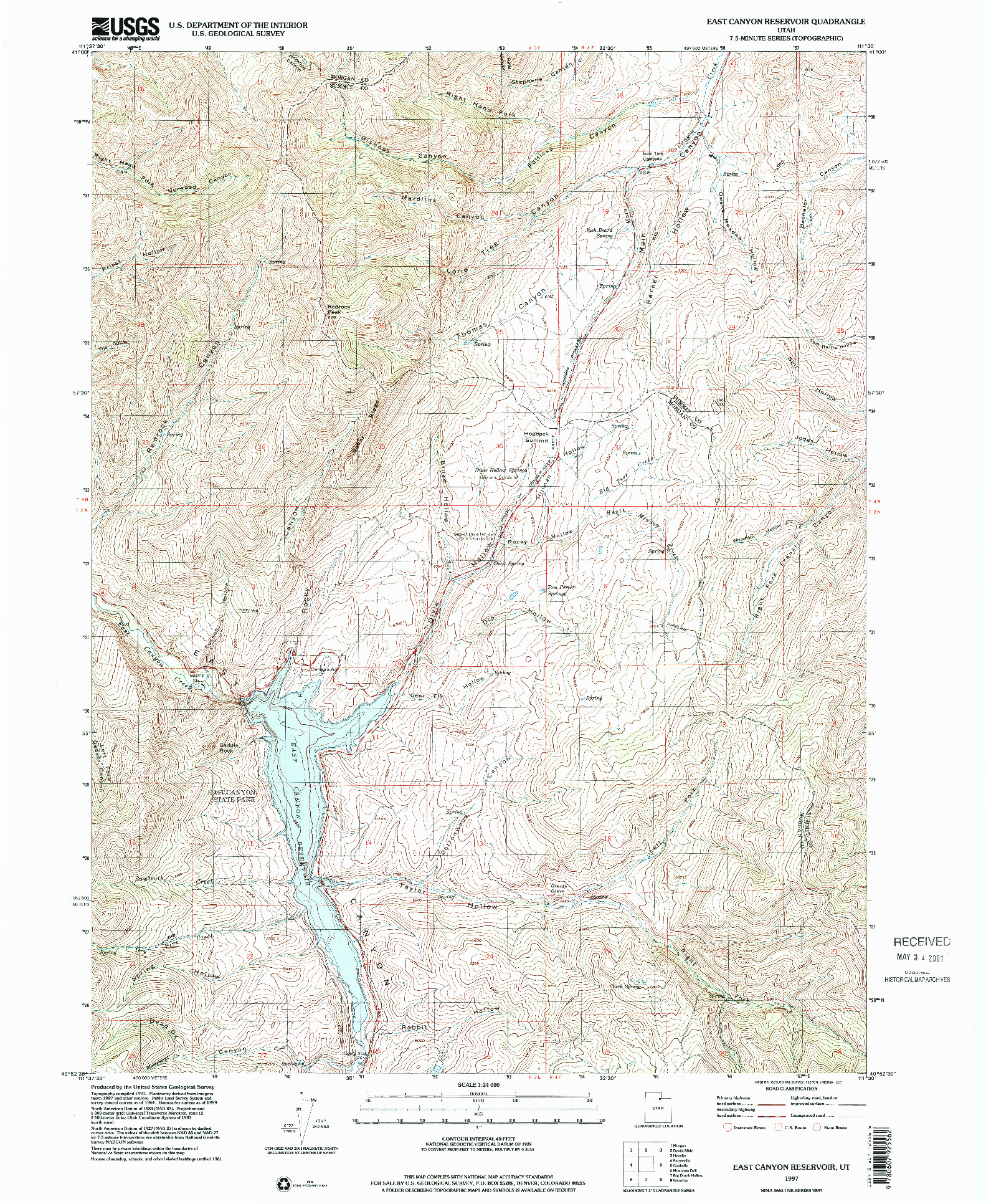 USGS 1:24000-SCALE QUADRANGLE FOR EAST CANYON RESERVOIR, UT 1997