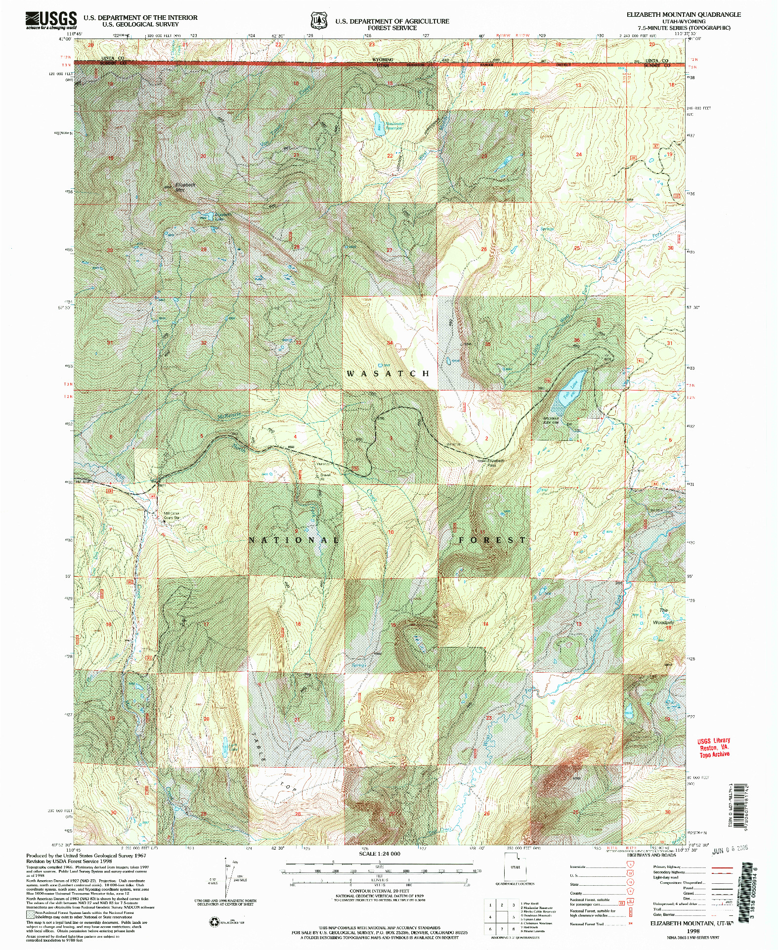 USGS 1:24000-SCALE QUADRANGLE FOR ELIZABETH MOUNTAIN, UT 1998