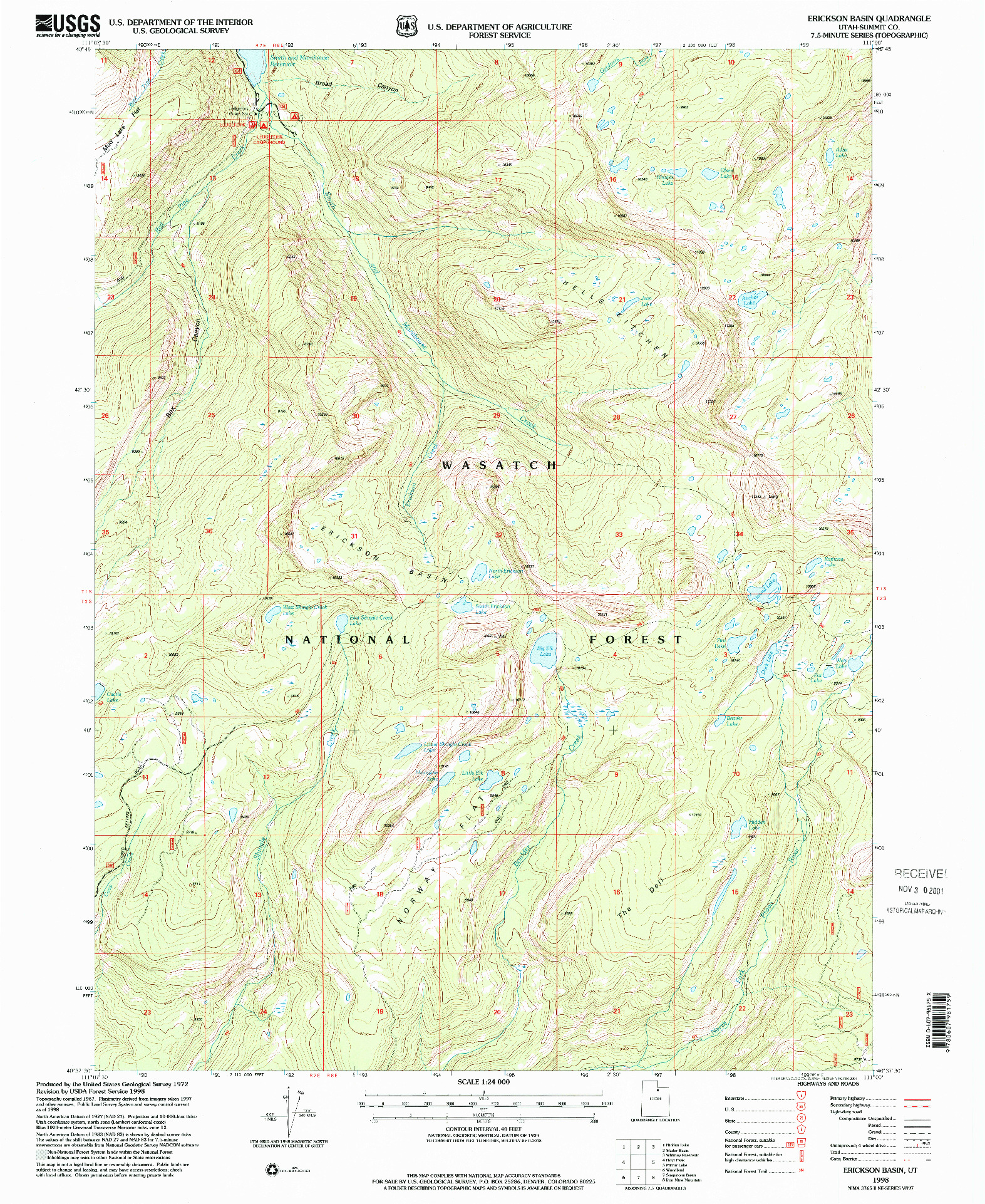 USGS 1:24000-SCALE QUADRANGLE FOR ERICKSON BASIN, UT 1998