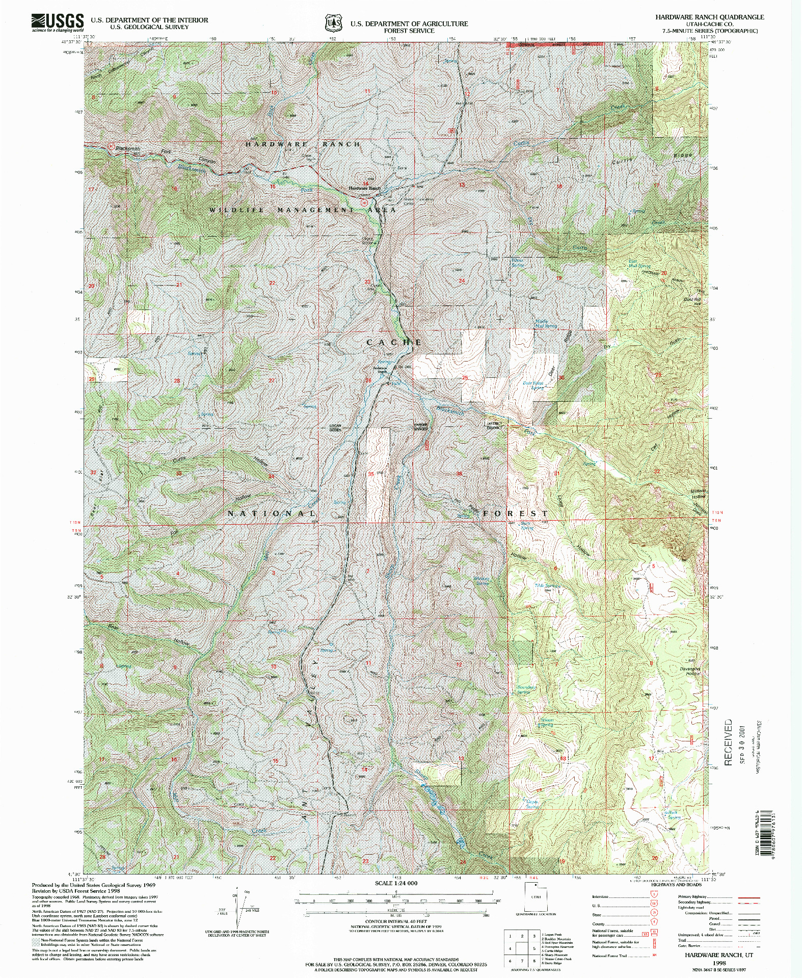 USGS 1:24000-SCALE QUADRANGLE FOR HARDWARE RANCH, UT 1998