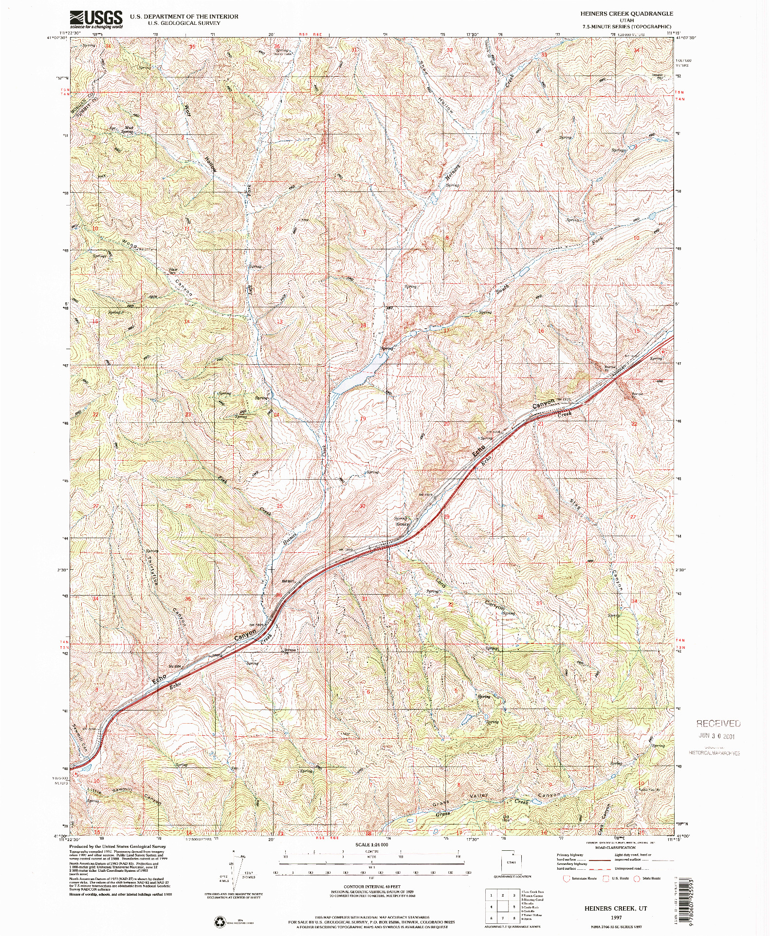 USGS 1:24000-SCALE QUADRANGLE FOR HEINERS CREEK, UT 1997