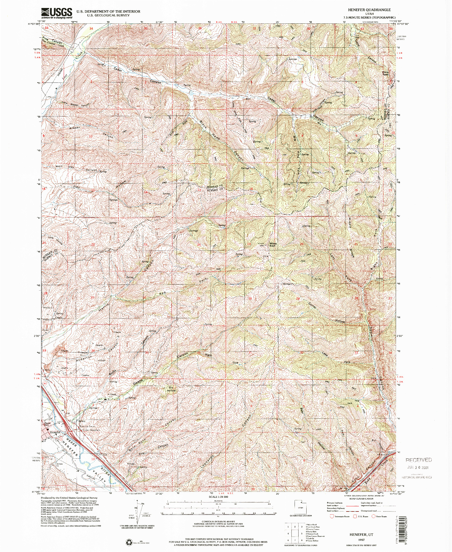 USGS 1:24000-SCALE QUADRANGLE FOR HENEFER, UT 1997