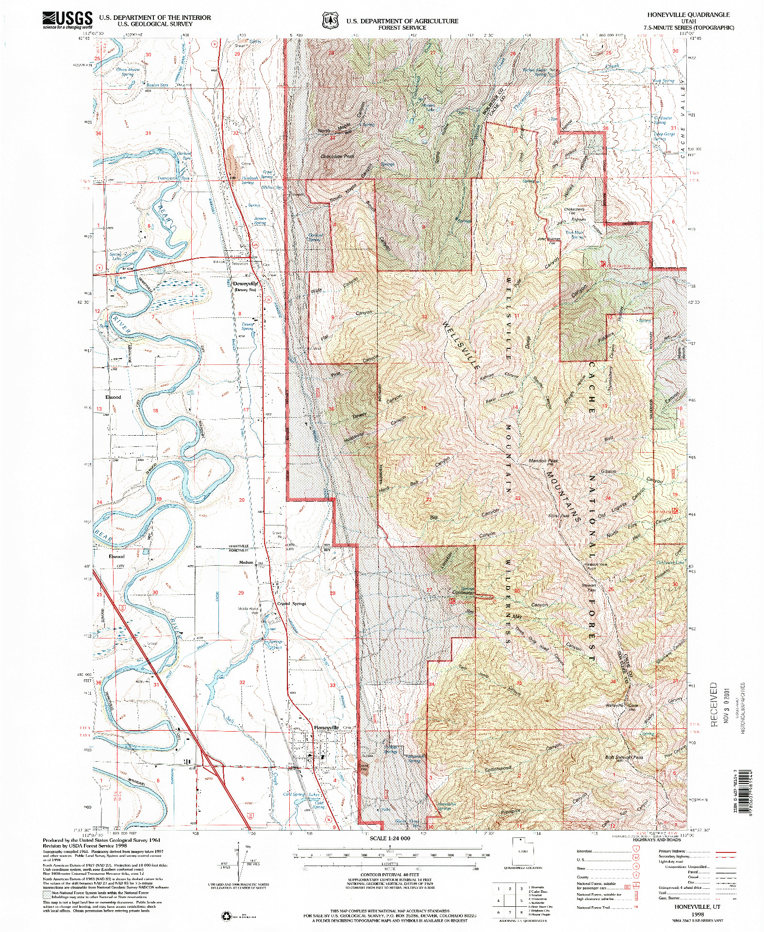 USGS 1:24000-SCALE QUADRANGLE FOR HONEYVILLE, UT 1998