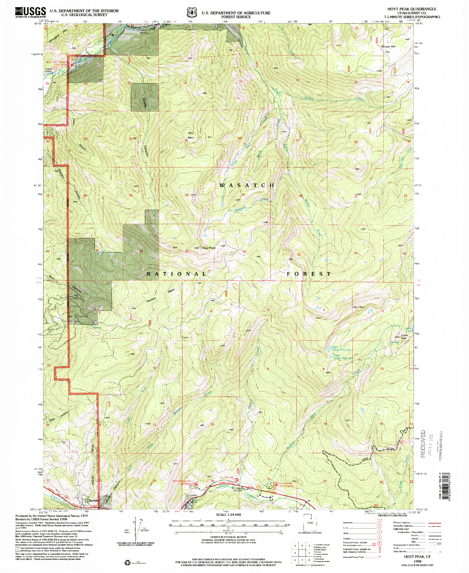USGS 1:24000-SCALE QUADRANGLE FOR HOYT PEAK, UT 1998
