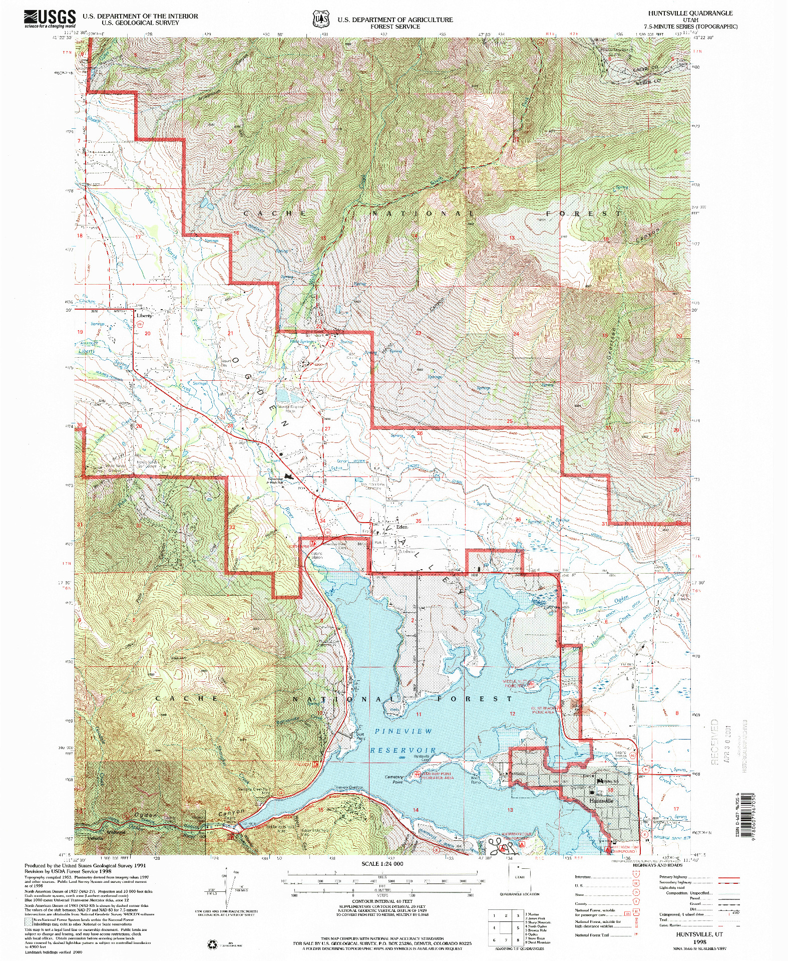 USGS 1:24000-SCALE QUADRANGLE FOR HUNTSVILLE, UT 1998