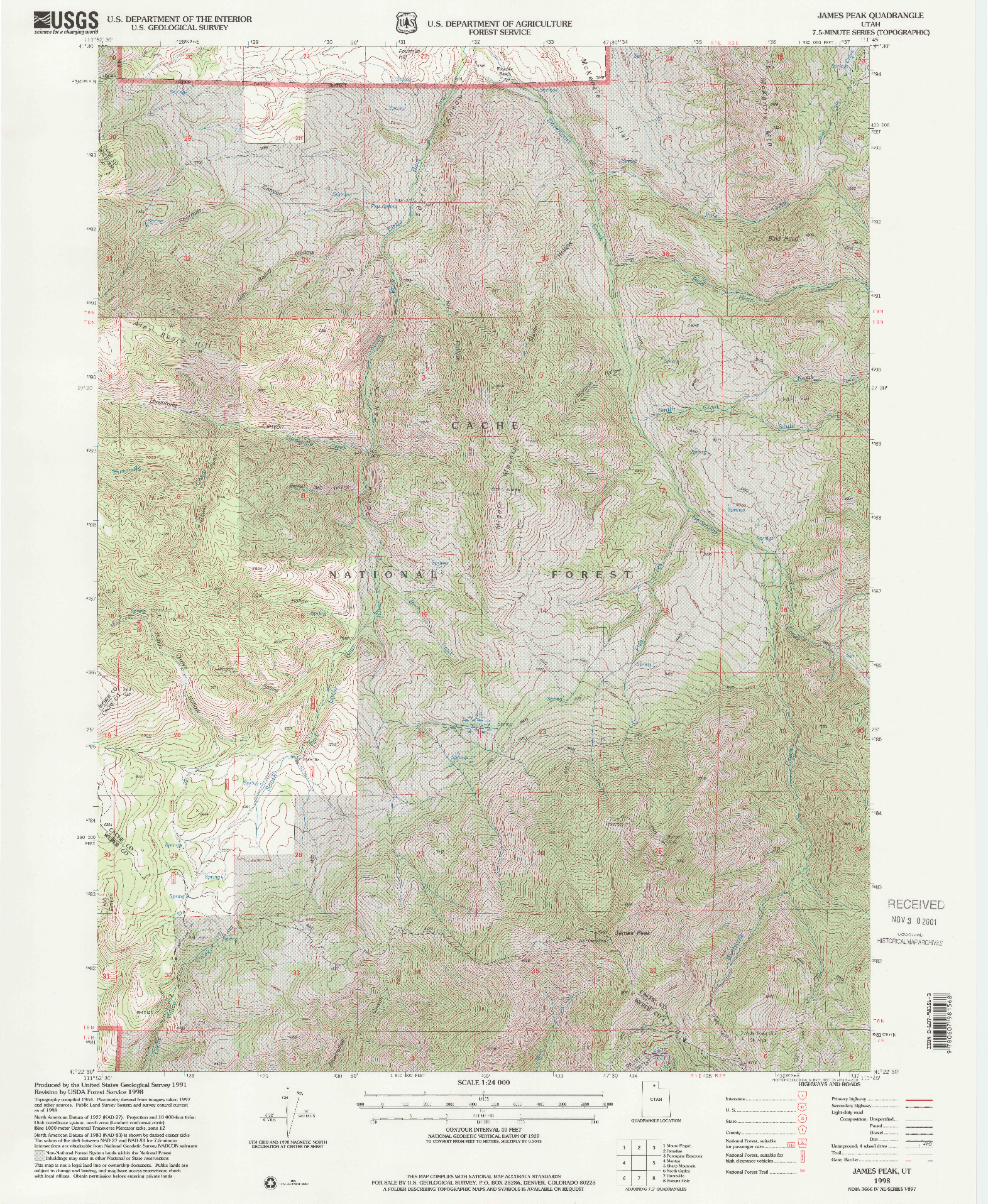 USGS 1:24000-SCALE QUADRANGLE FOR JAMES PEAK, UT 1998