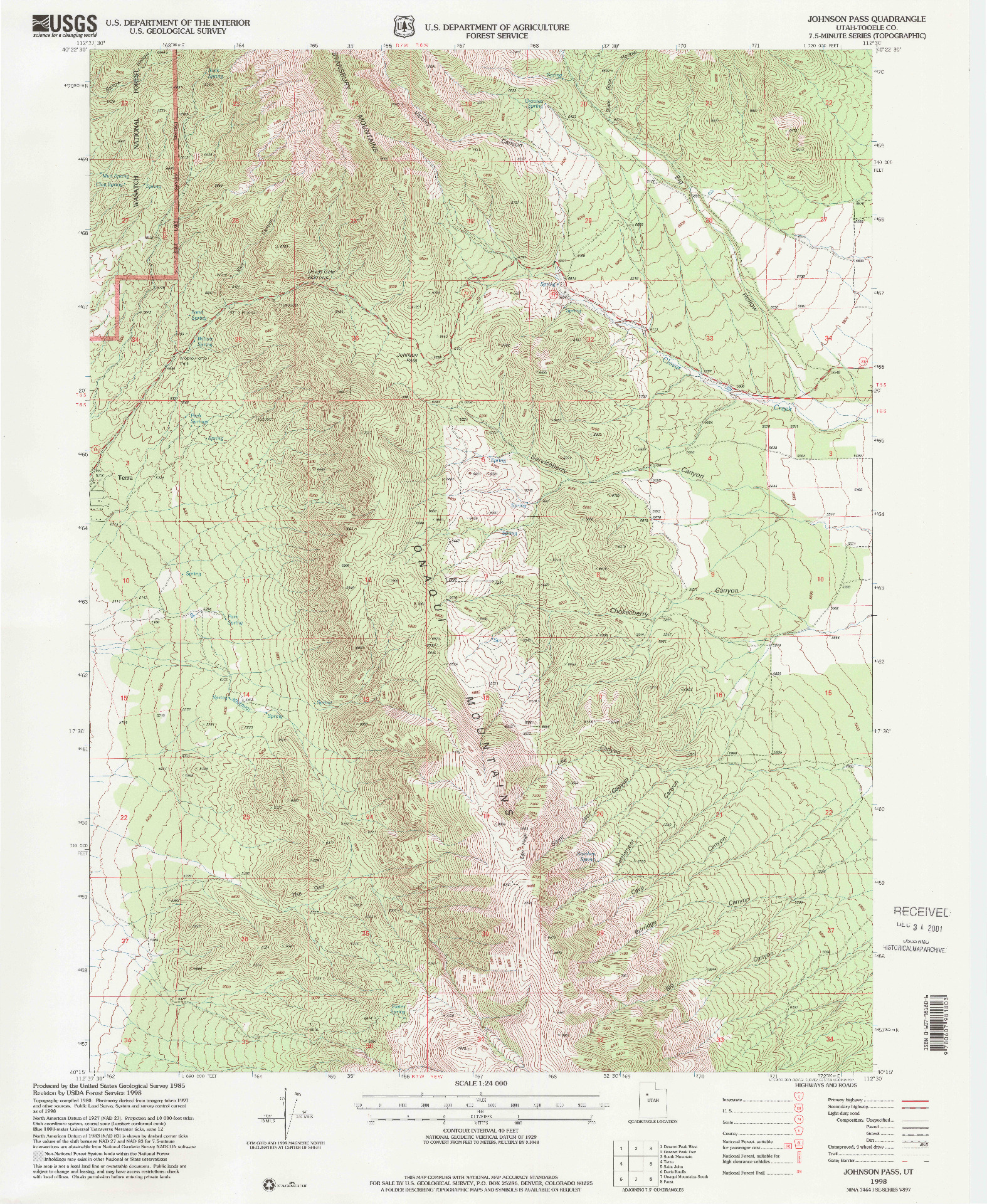 USGS 1:24000-SCALE QUADRANGLE FOR JOHNSON PASS, UT 1998