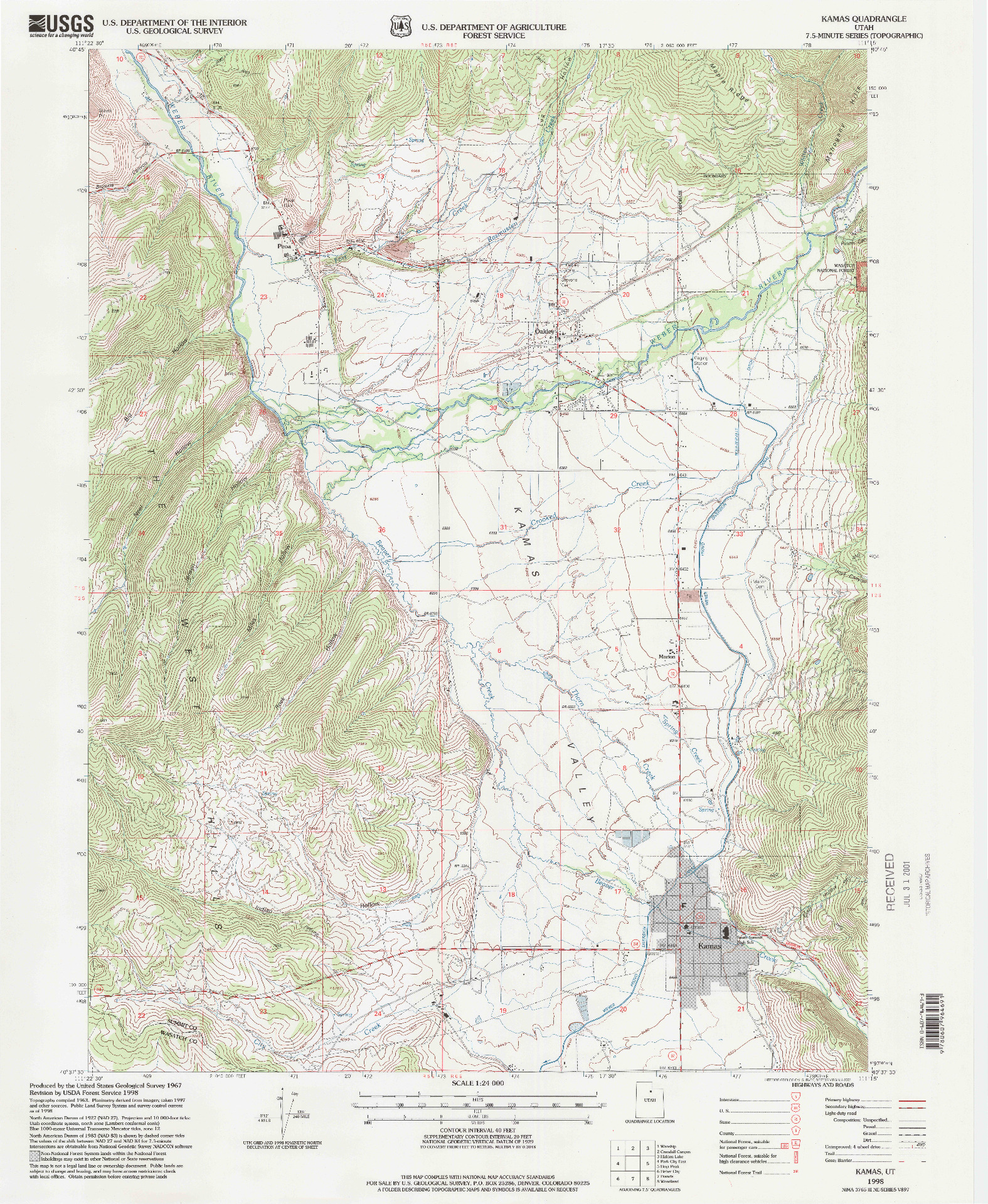 USGS 1:24000-SCALE QUADRANGLE FOR KAMAS, UT 1998