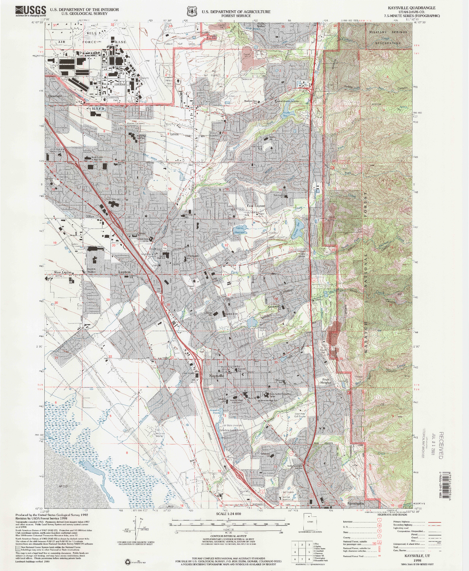 USGS 1:24000-SCALE QUADRANGLE FOR KAYSVILLE, UT 1998