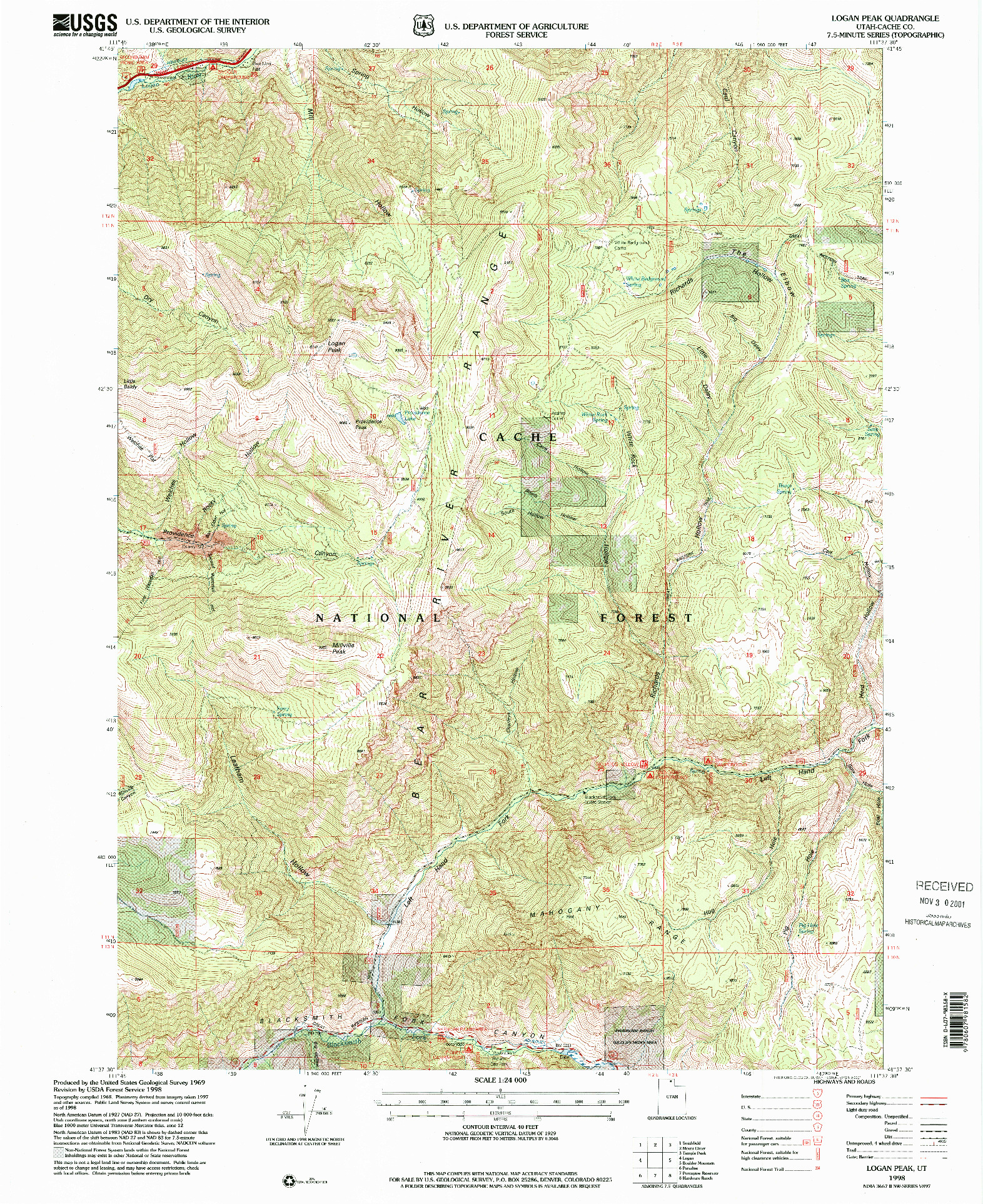 USGS 1:24000-SCALE QUADRANGLE FOR LOGAN PEAK, UT 1998