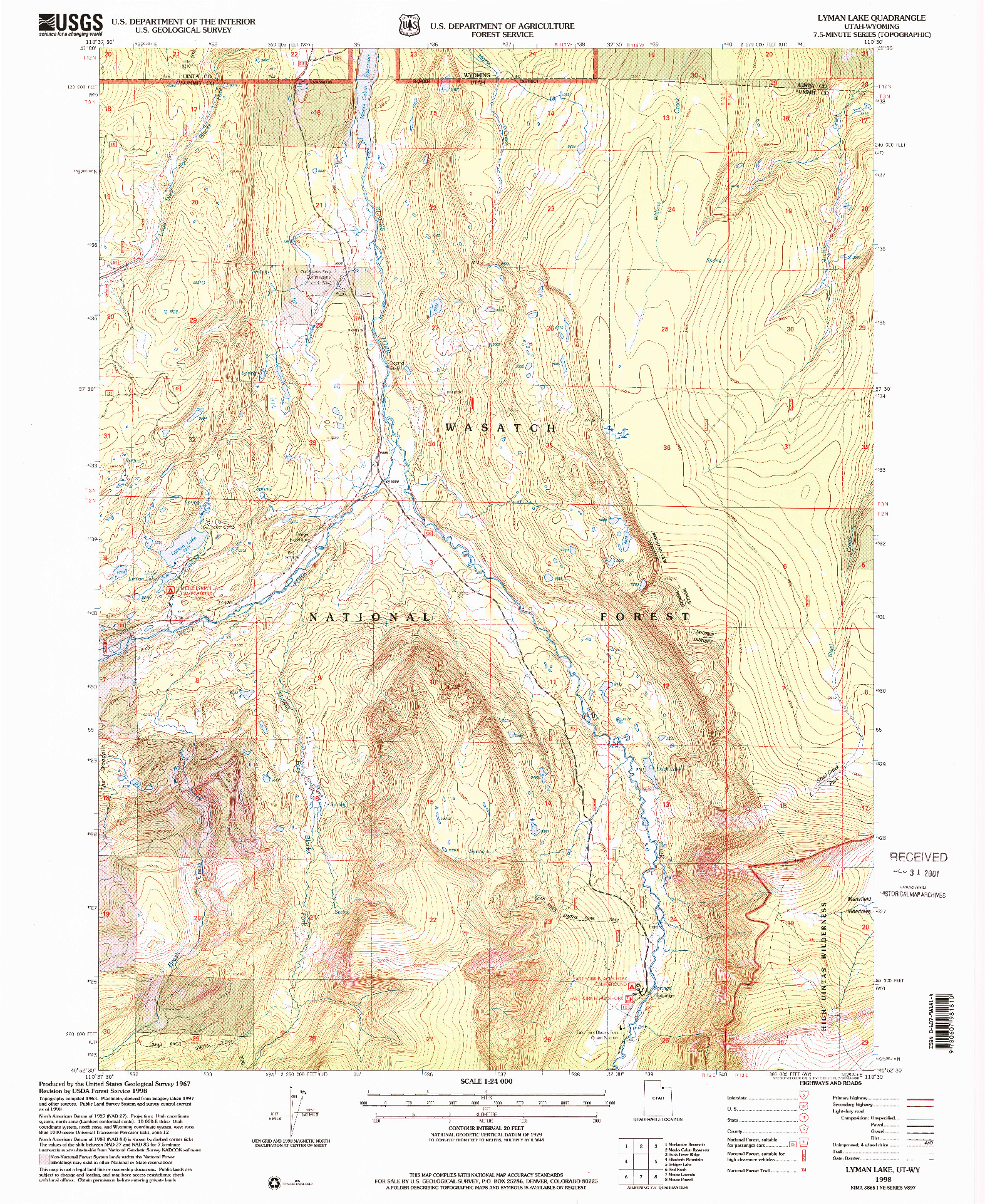 USGS 1:24000-SCALE QUADRANGLE FOR LYMAN LAKE, UT 1998
