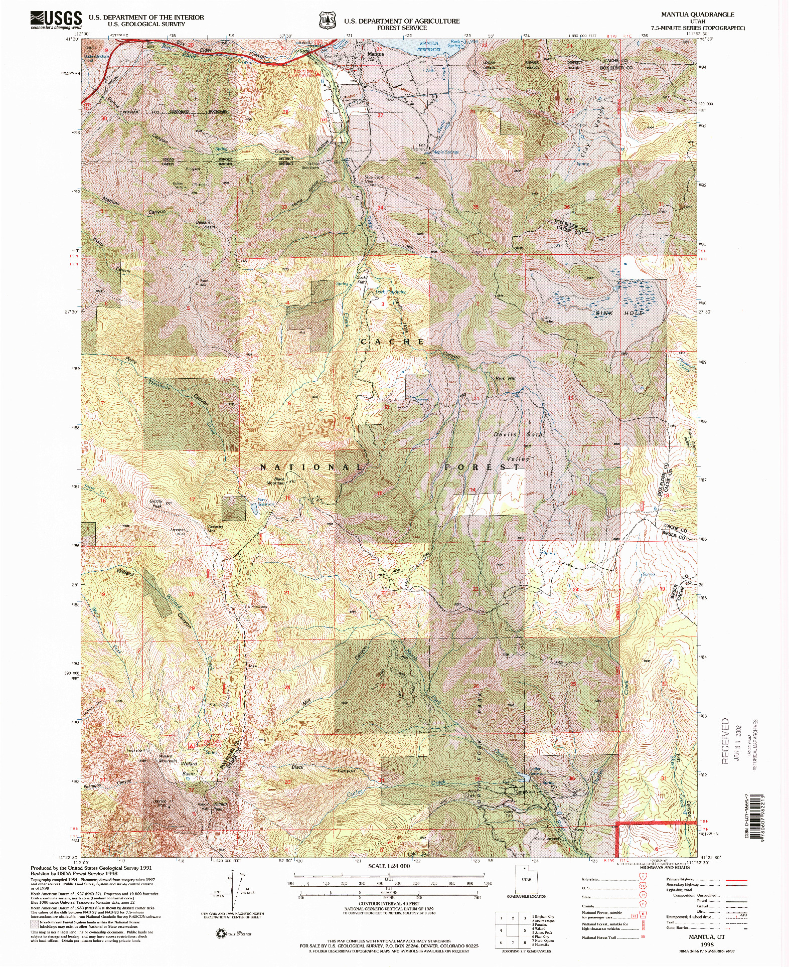 USGS 1:24000-SCALE QUADRANGLE FOR MANTUA, UT 1998