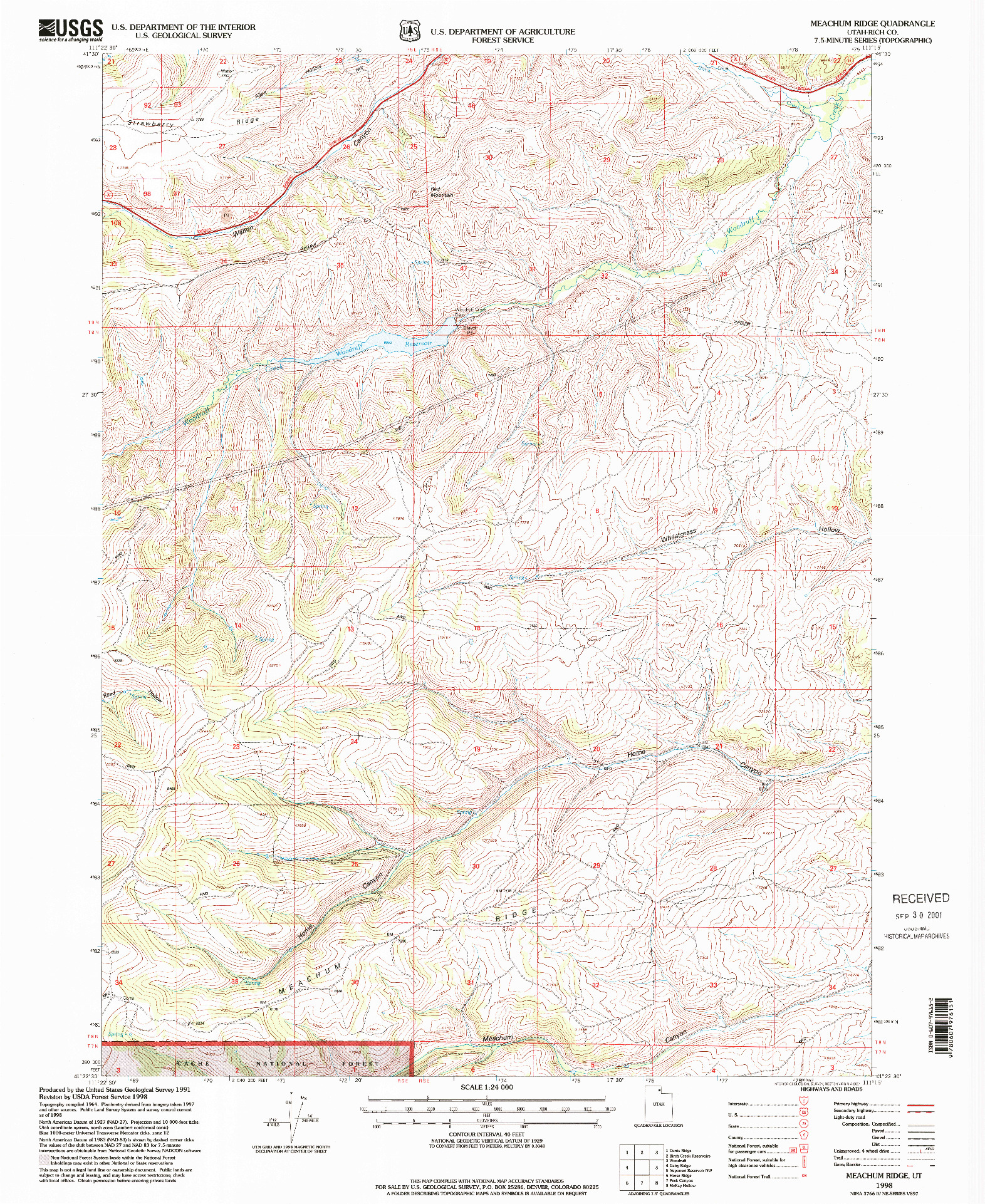 USGS 1:24000-SCALE QUADRANGLE FOR MEACHUM RIDGE, UT 1998