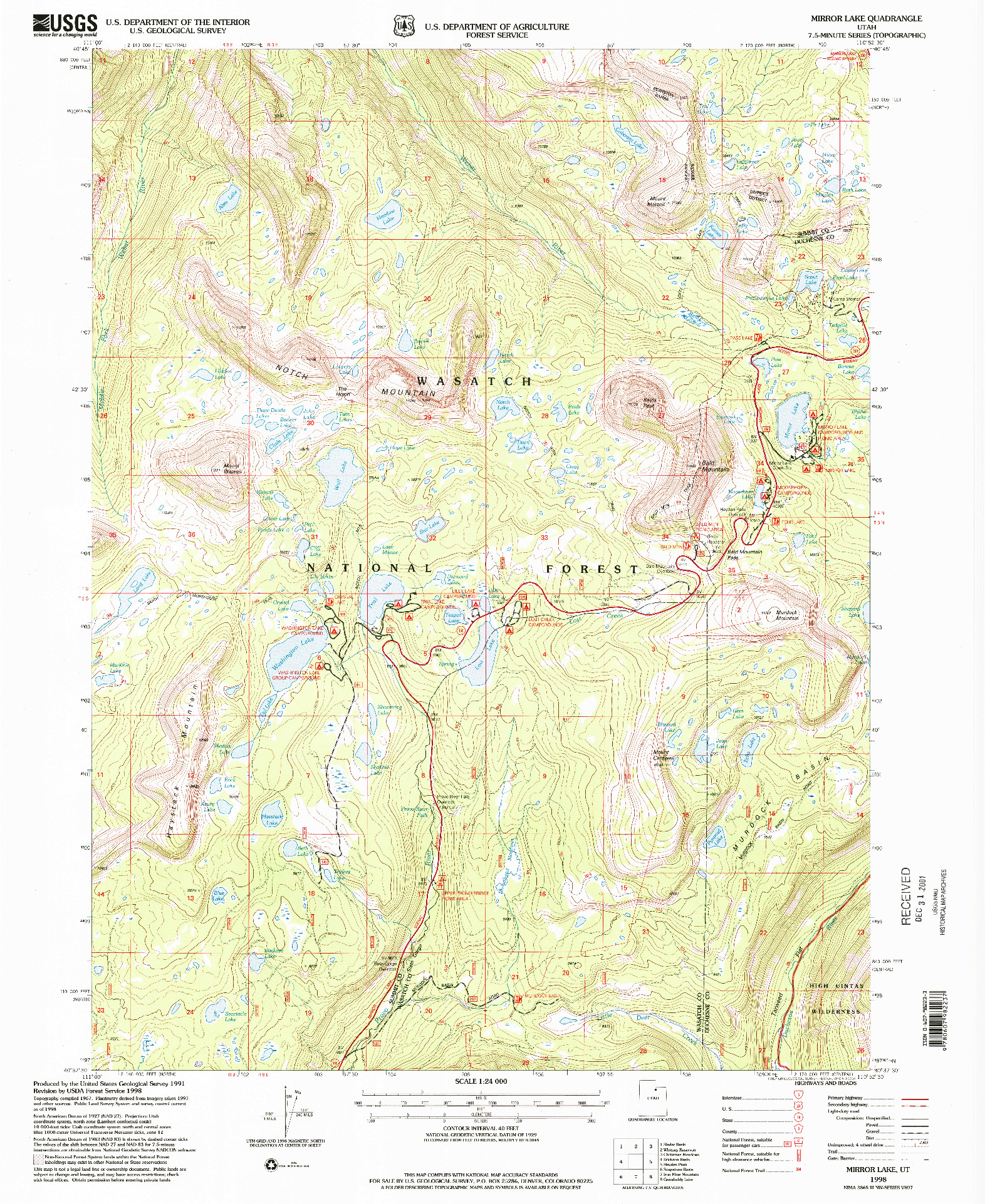 USGS 1:24000-SCALE QUADRANGLE FOR MIRROR LAKE, UT 1998