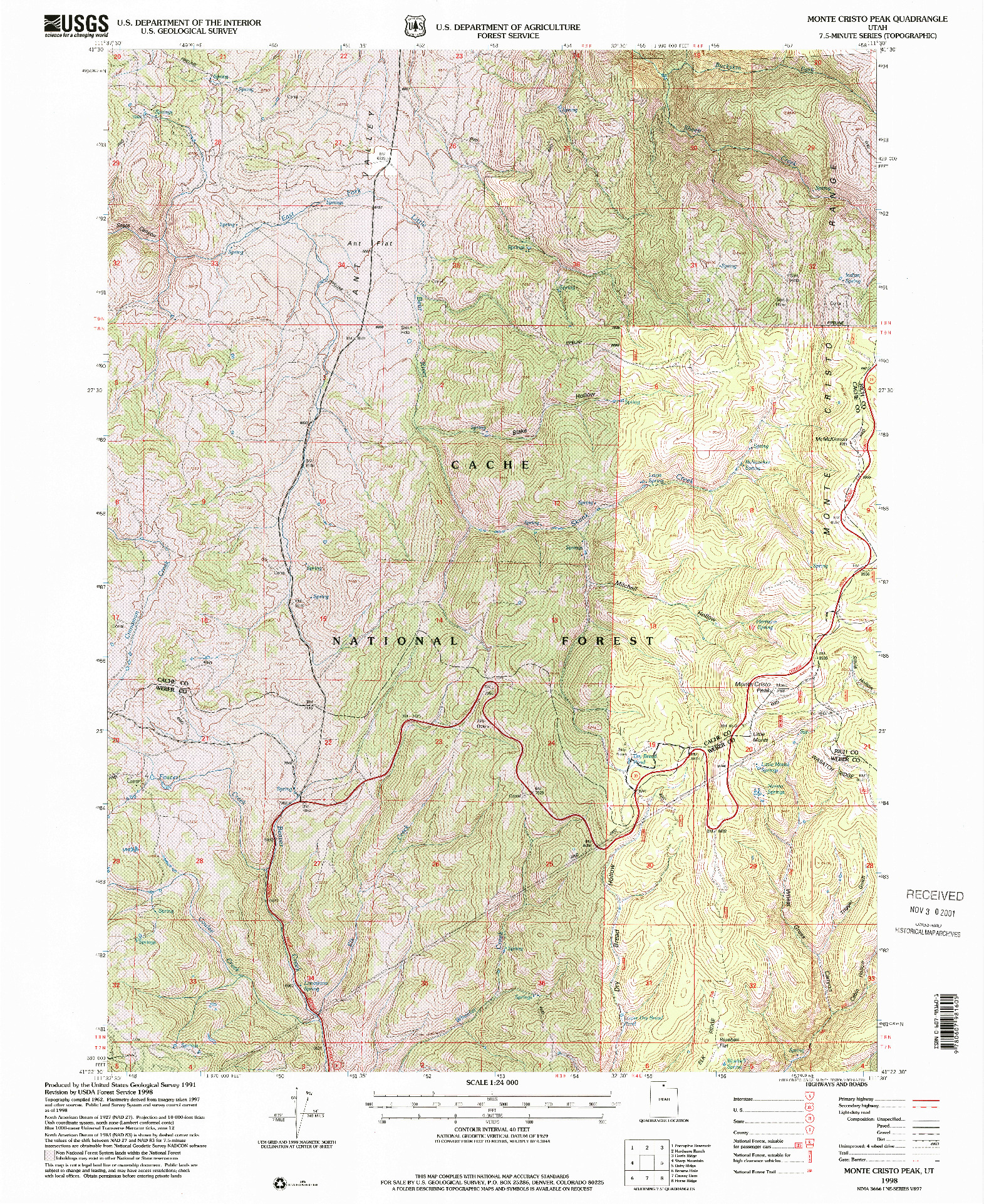 USGS 1:24000-SCALE QUADRANGLE FOR MONTE CRISTO PEAK, UT 1998