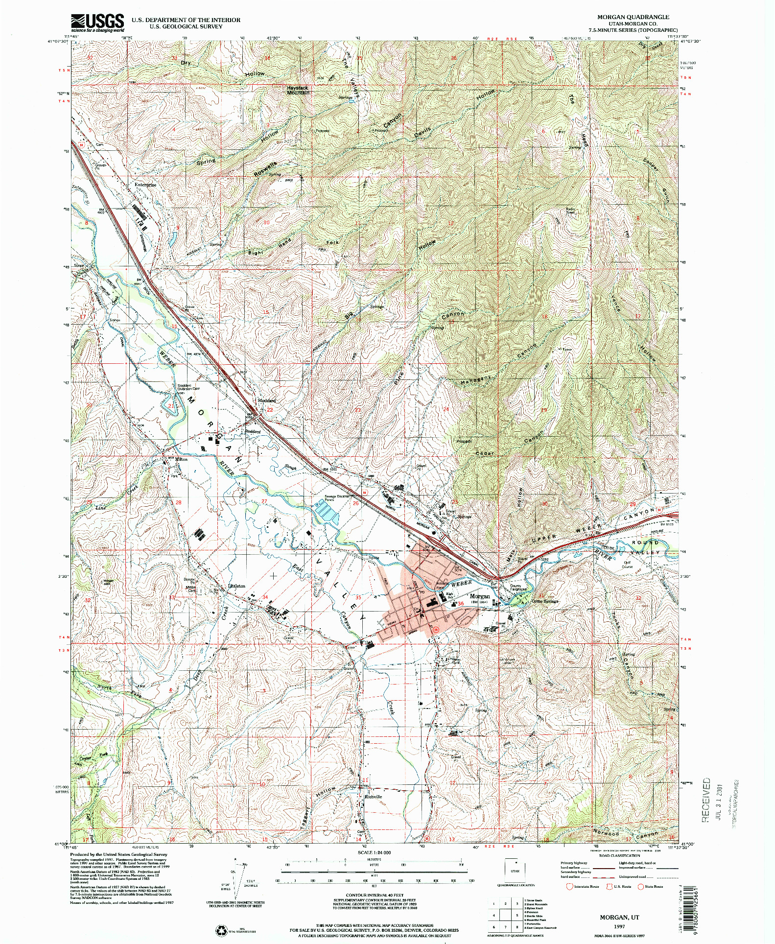 USGS 1:24000-SCALE QUADRANGLE FOR MORGAN, UT 1997