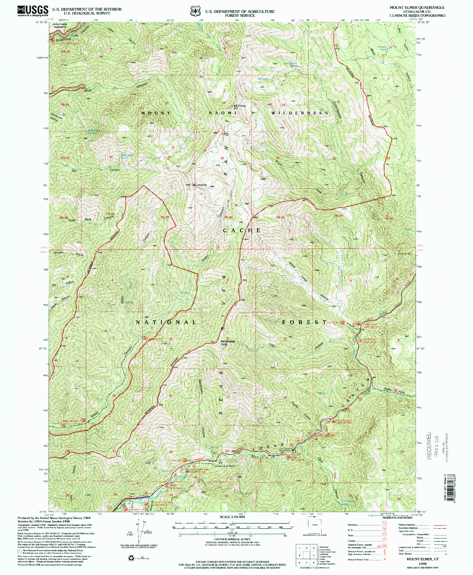 USGS 1:24000-SCALE QUADRANGLE FOR MOUNT ELMER, UT 1998