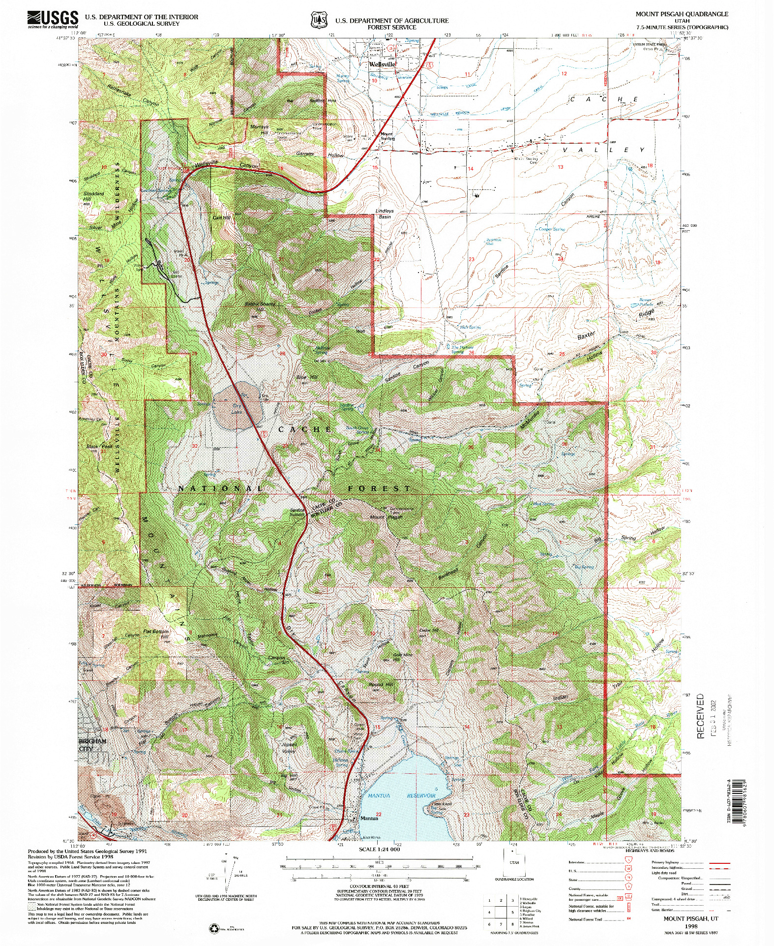 USGS 1:24000-SCALE QUADRANGLE FOR MOUNT PISGAH, UT 1998