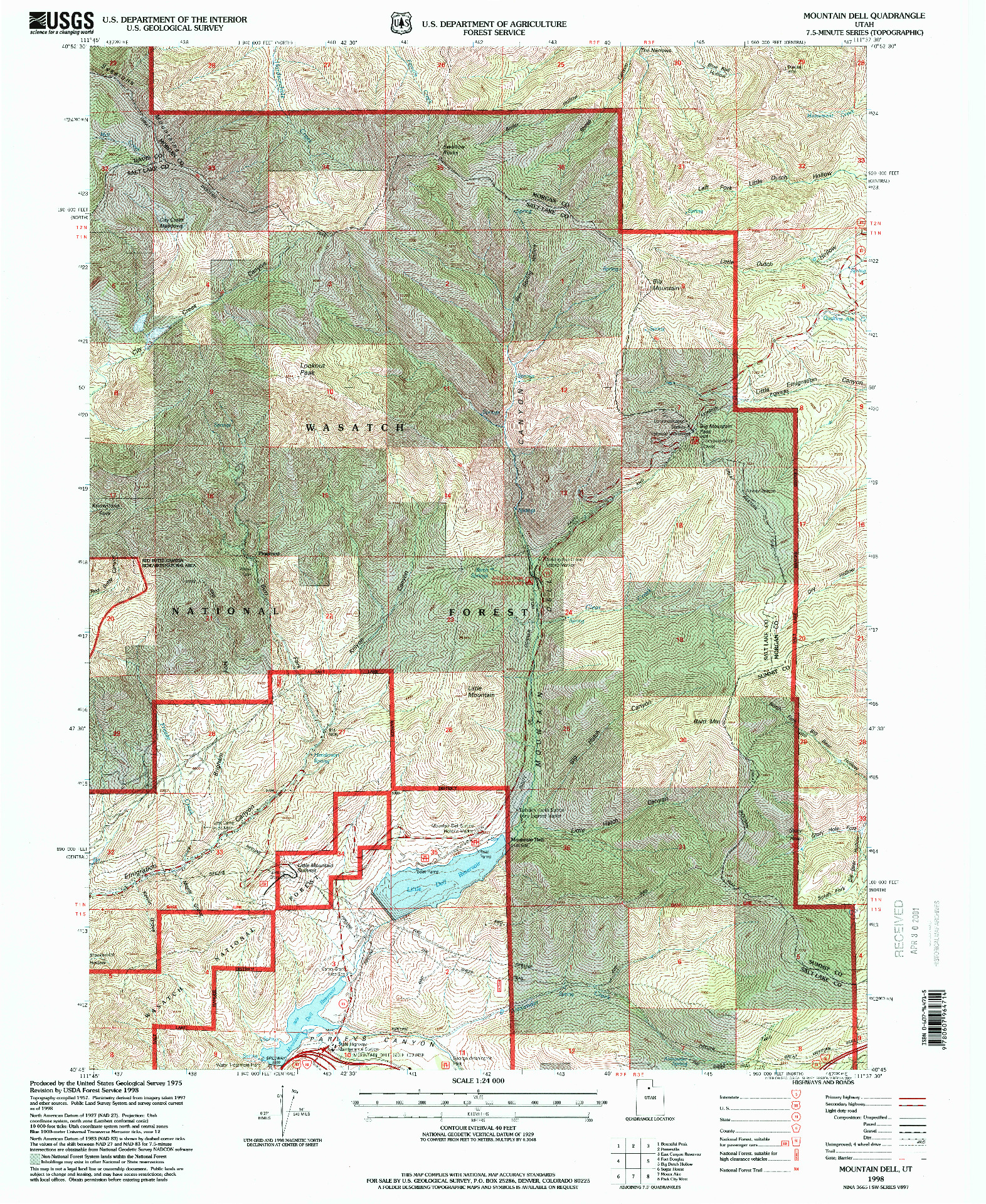 USGS 1:24000-SCALE QUADRANGLE FOR MOUNTAIN DELL, UT 1998