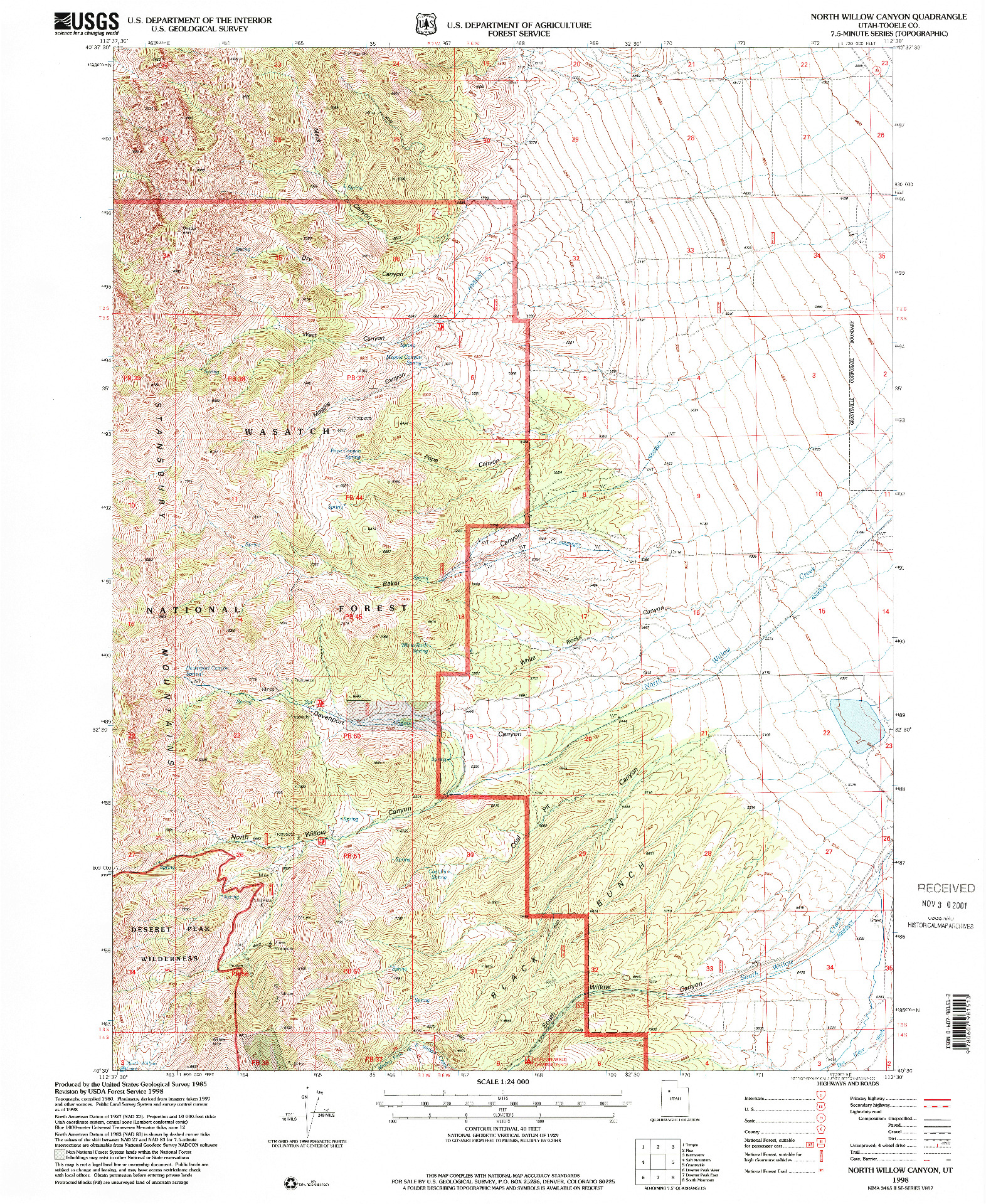 USGS 1:24000-SCALE QUADRANGLE FOR NORTH WILLOW CANYON, UT 1998