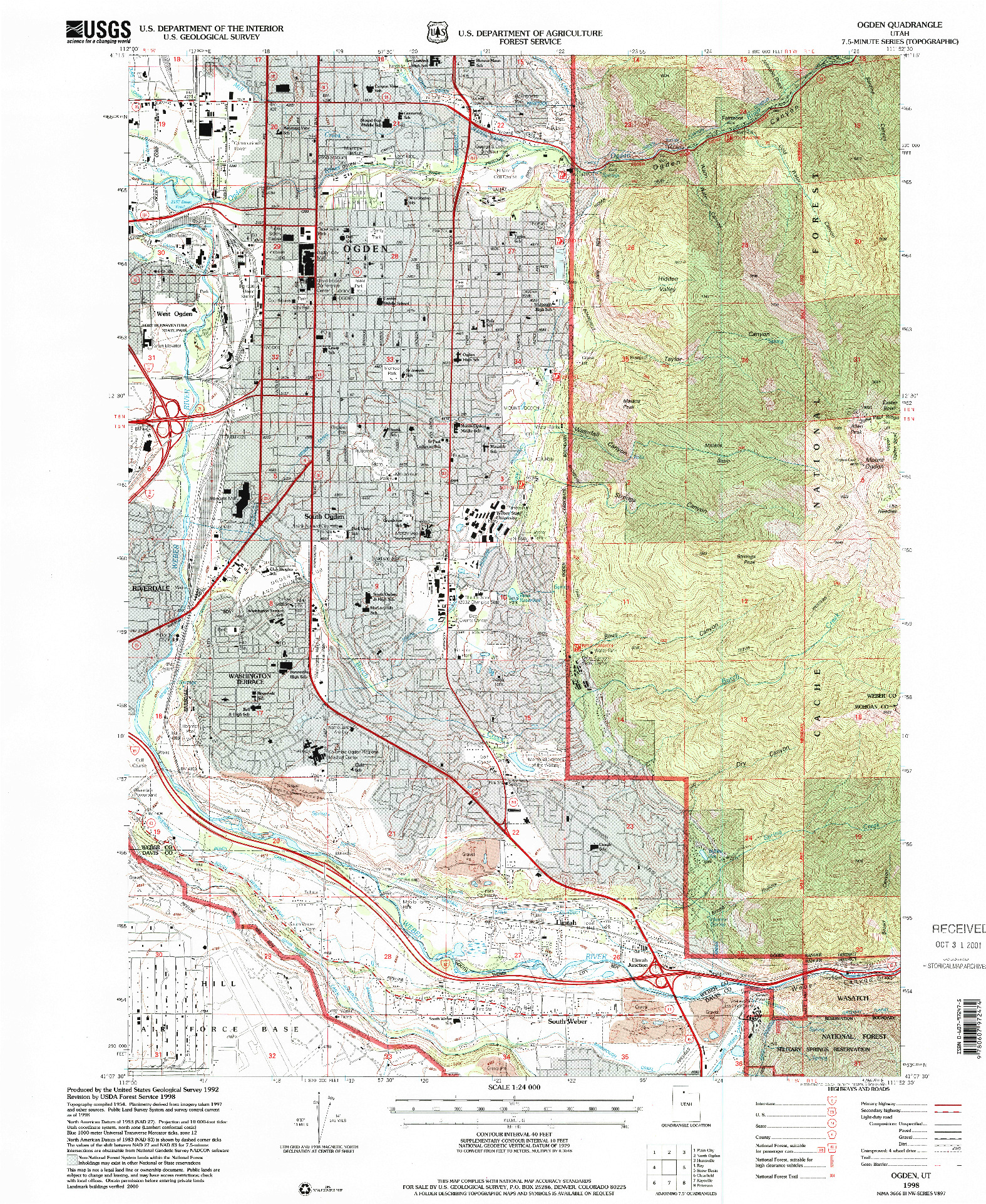 USGS 1:24000-SCALE QUADRANGLE FOR OGDEN, UT 1998