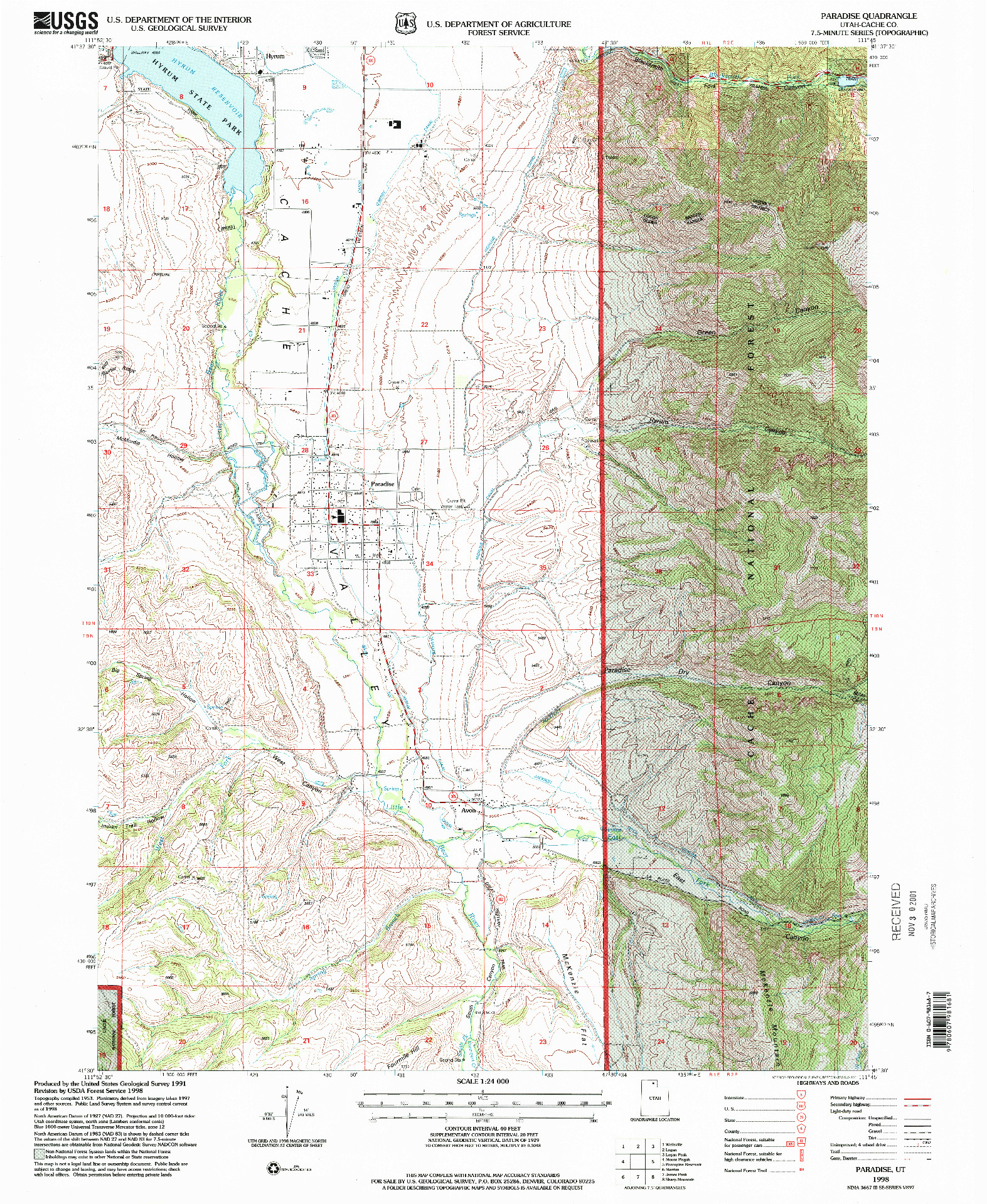USGS 1:24000-SCALE QUADRANGLE FOR PARADISE, UT 1998