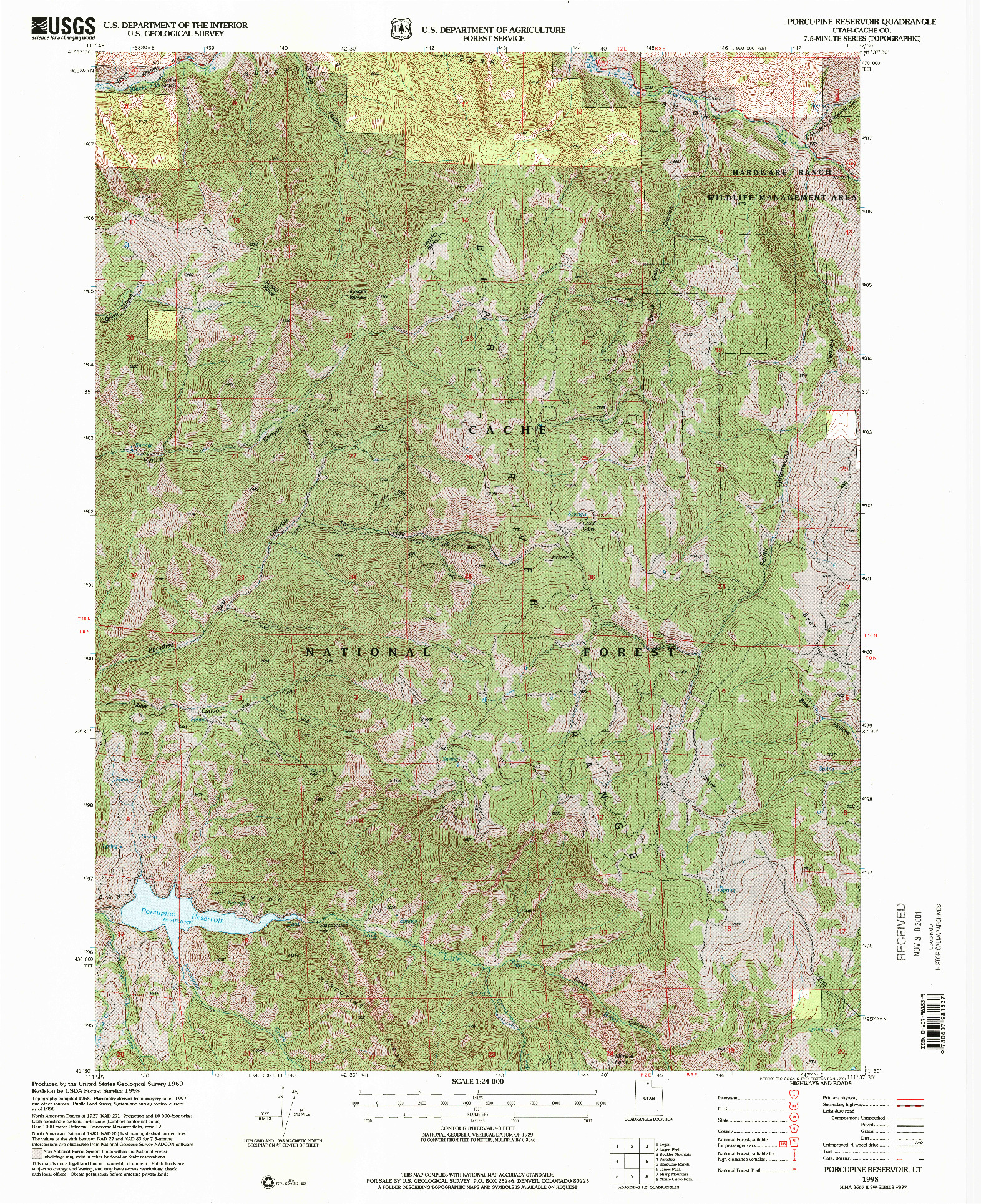 USGS 1:24000-SCALE QUADRANGLE FOR PORCUPINE RESERVOIR, UT 1998