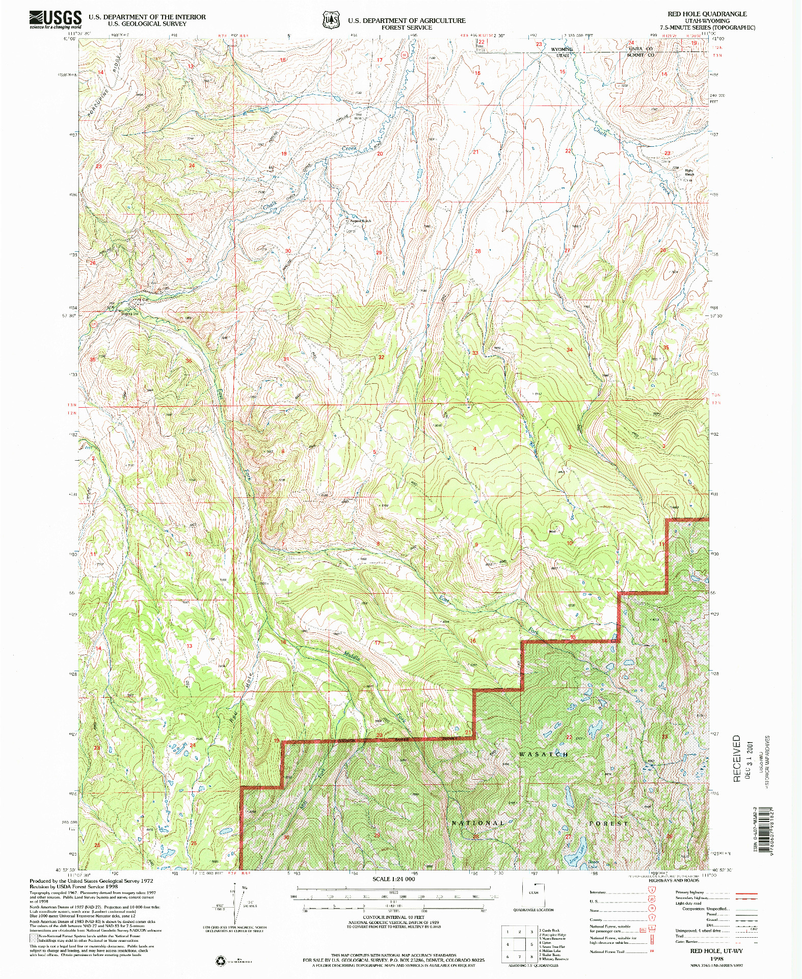 USGS 1:24000-SCALE QUADRANGLE FOR RED HOLE, UT 1998
