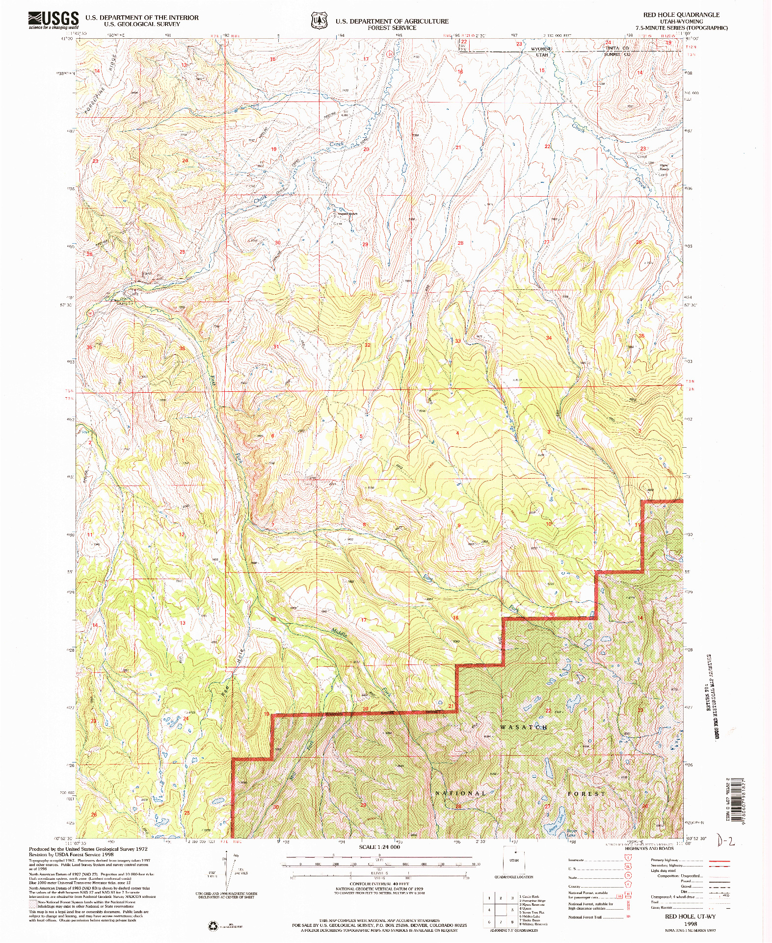 USGS 1:24000-SCALE QUADRANGLE FOR RED HOLE, UT 1998