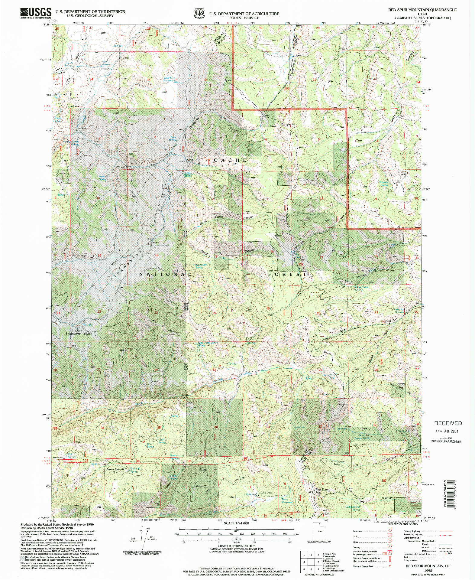 USGS 1:24000-SCALE QUADRANGLE FOR RED SPUR MOUNTAIN, UT 1998