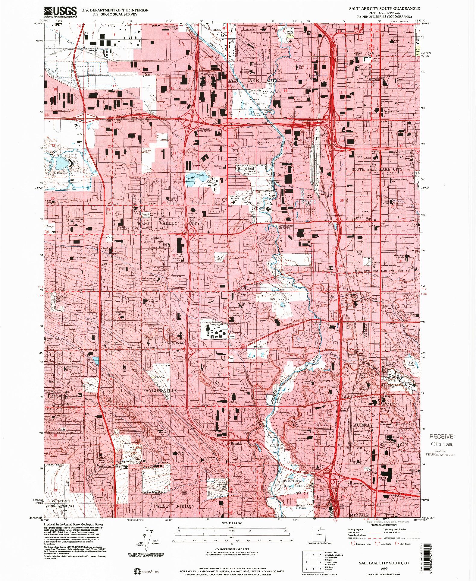 USGS 1:24000-SCALE QUADRANGLE FOR SALT LAKE CITY SOUTH, UT 1999