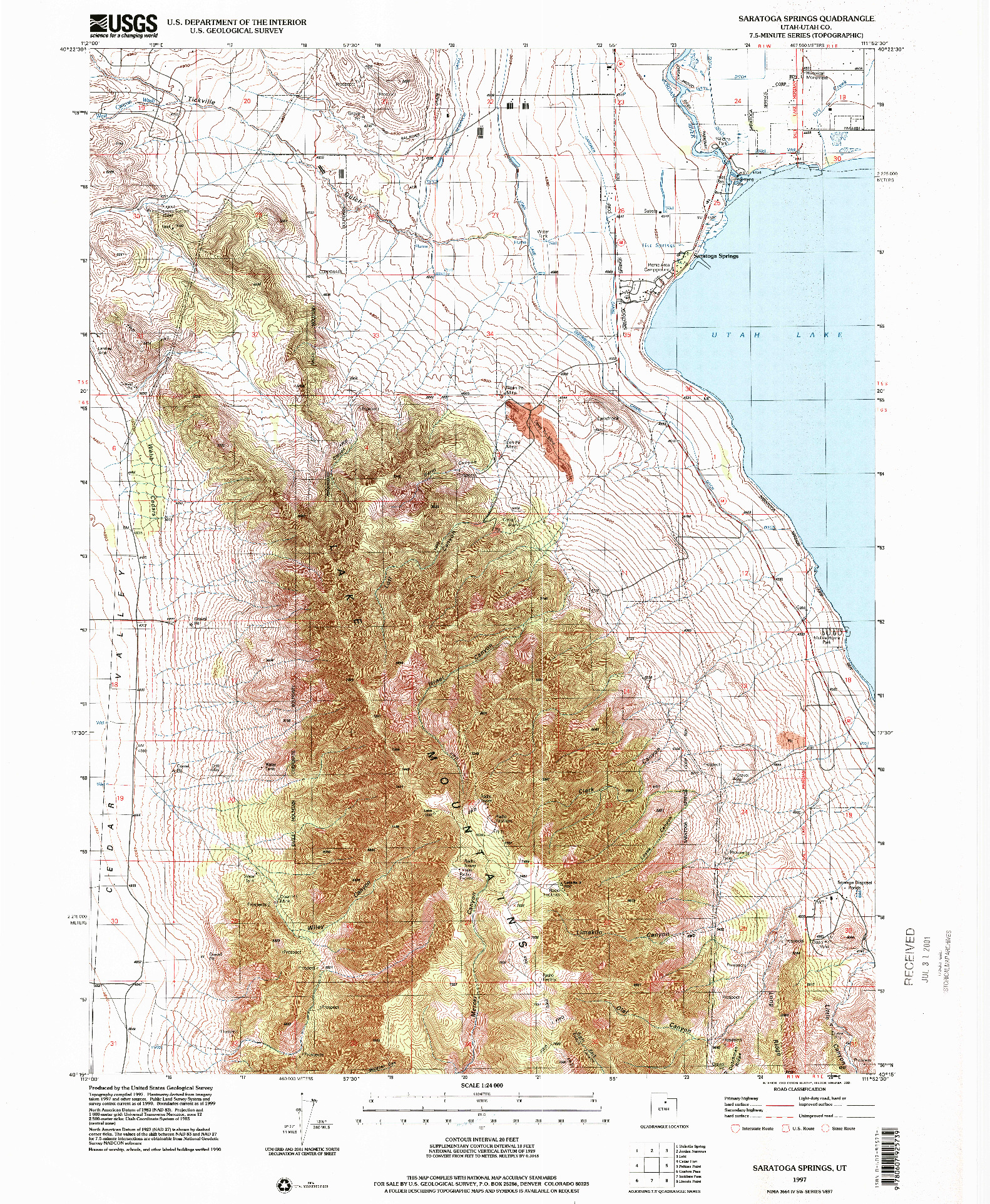 USGS 1:24000-SCALE QUADRANGLE FOR SARATOGA SPRINGS, UT 1997