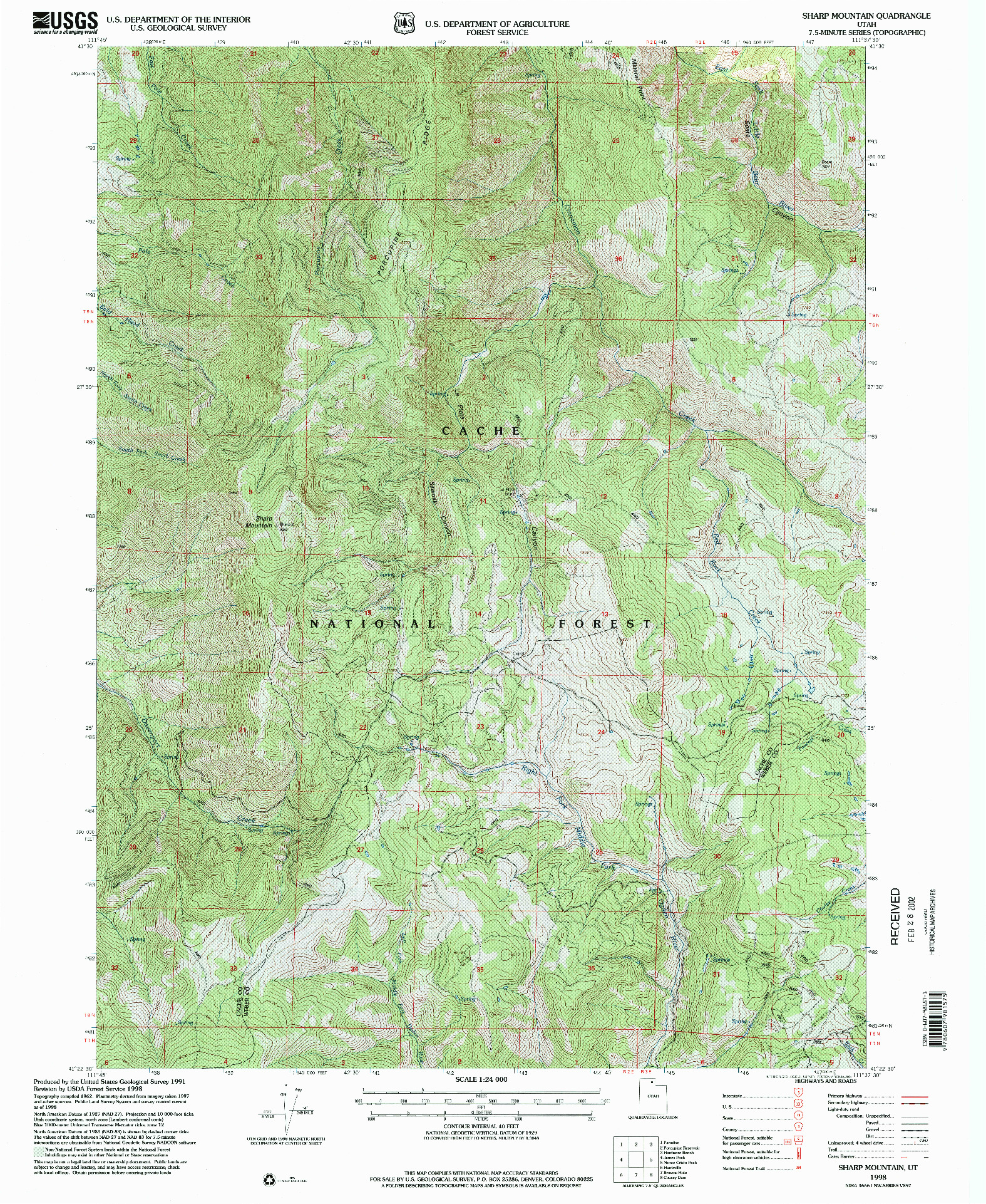 USGS 1:24000-SCALE QUADRANGLE FOR SHARP MOUNTAIN, UT 1998