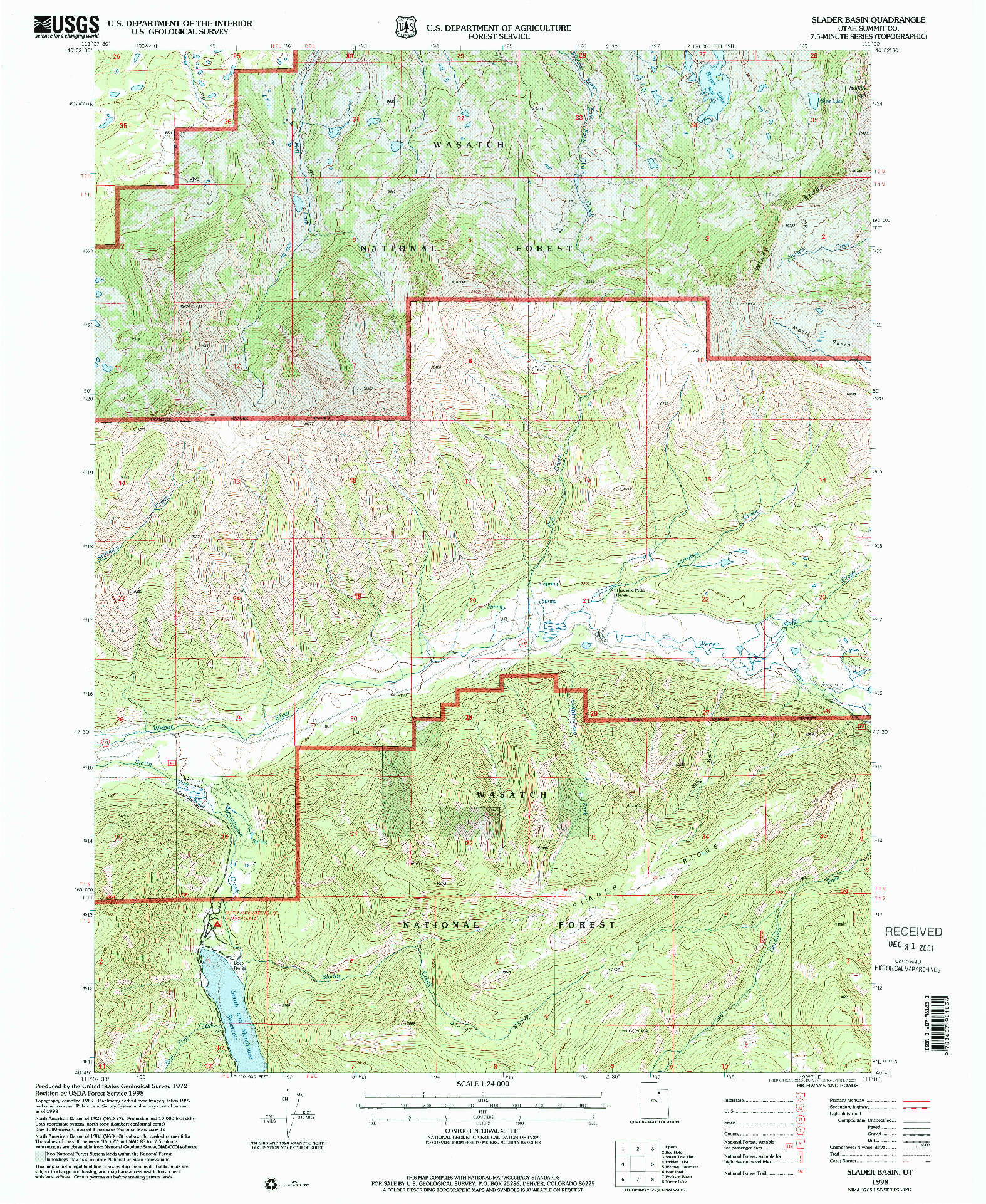 USGS 1:24000-SCALE QUADRANGLE FOR SLADER BASIN, UT 1998