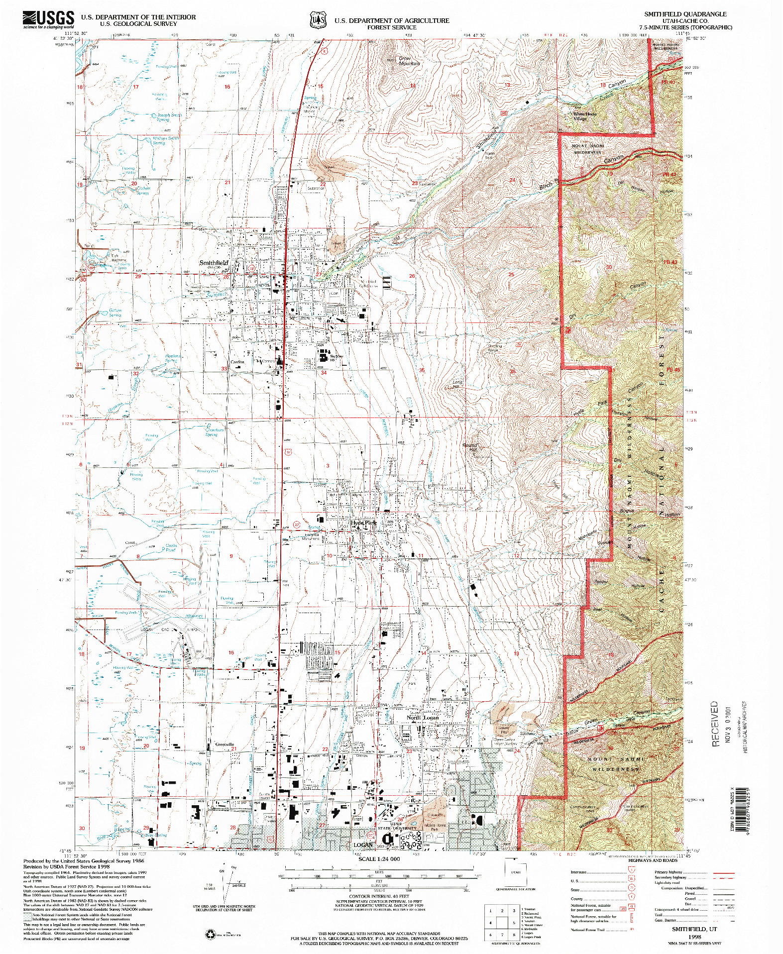 USGS 1:24000-SCALE QUADRANGLE FOR SMITHFIELD, UT 1998
