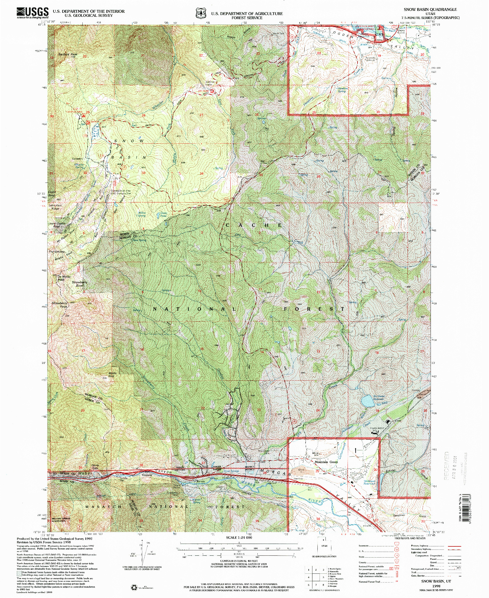 USGS 1:24000-SCALE QUADRANGLE FOR SNOW BASIN, UT 1998