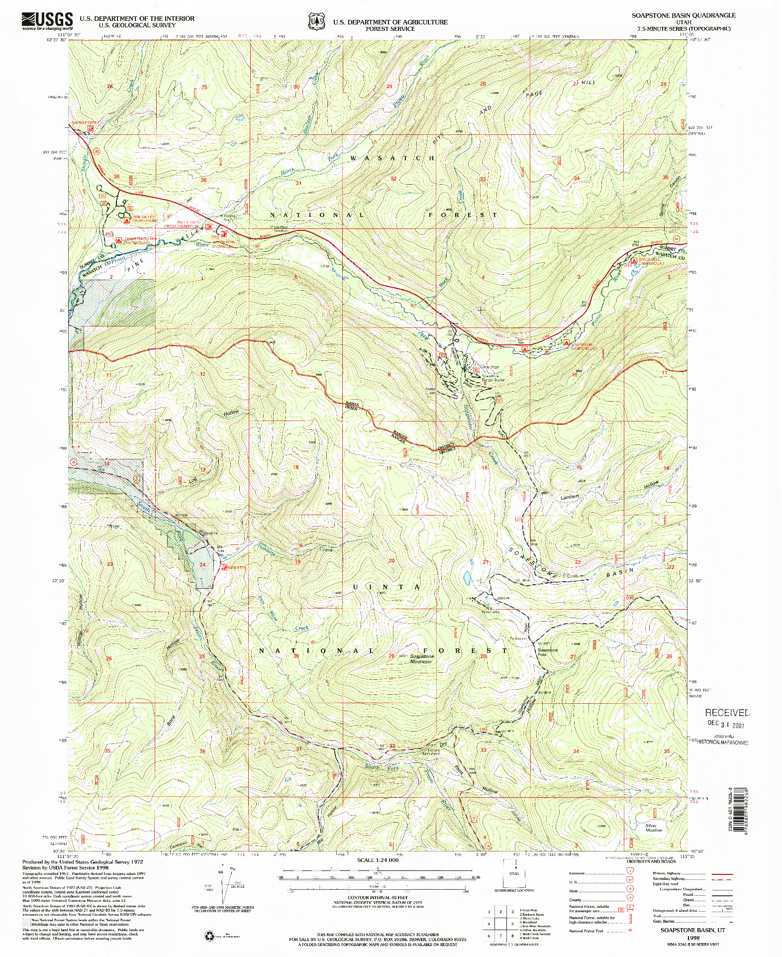 USGS 1:24000-SCALE QUADRANGLE FOR SOAPSTONE BASIN, UT 1998