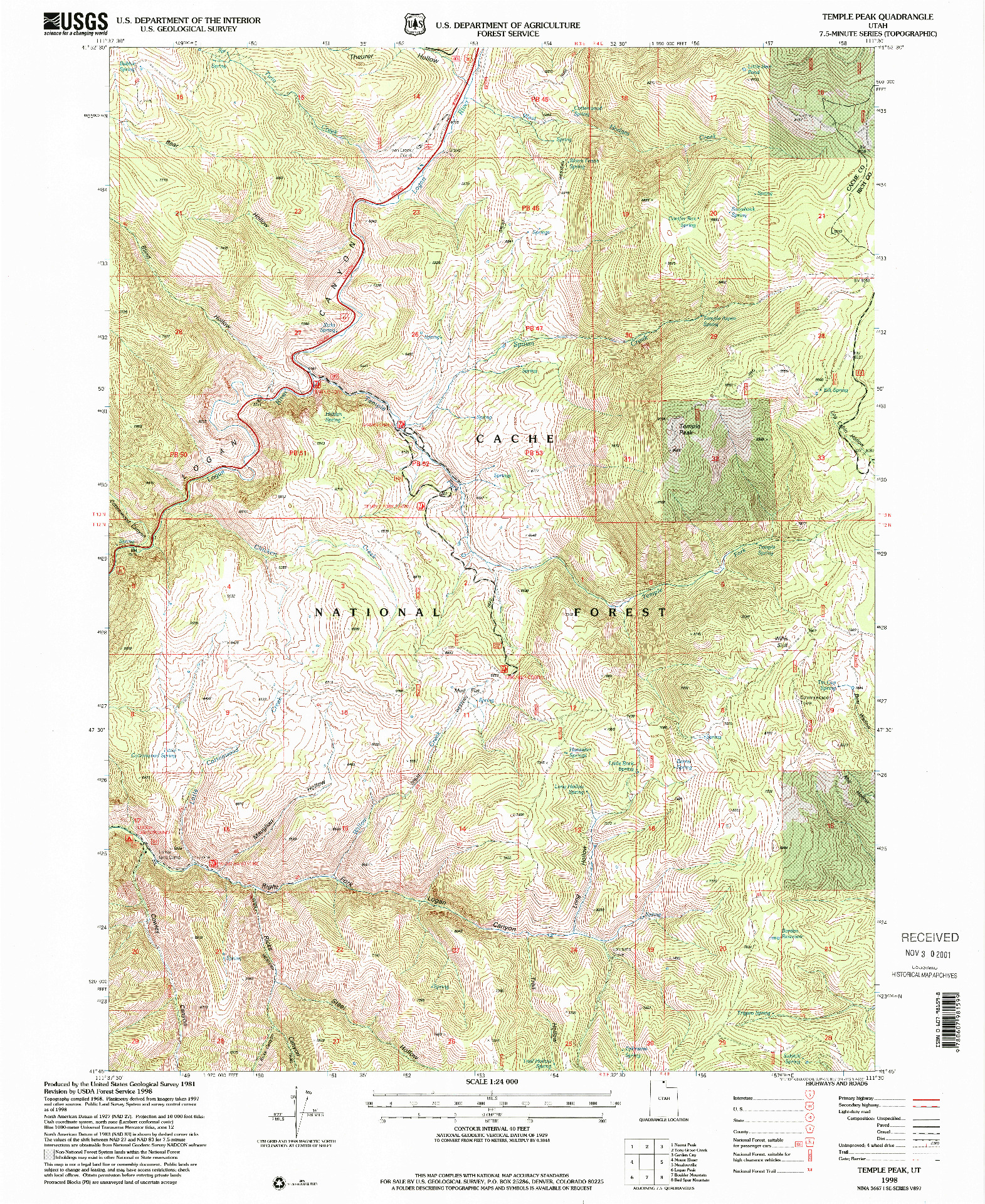 USGS 1:24000-SCALE QUADRANGLE FOR TEMPLE PEAK, UT 1998