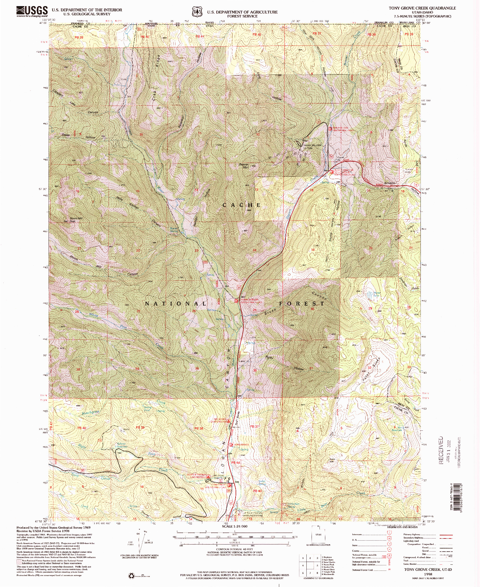 USGS 1:24000-SCALE QUADRANGLE FOR TONY GROVE CREEK, UT 1998
