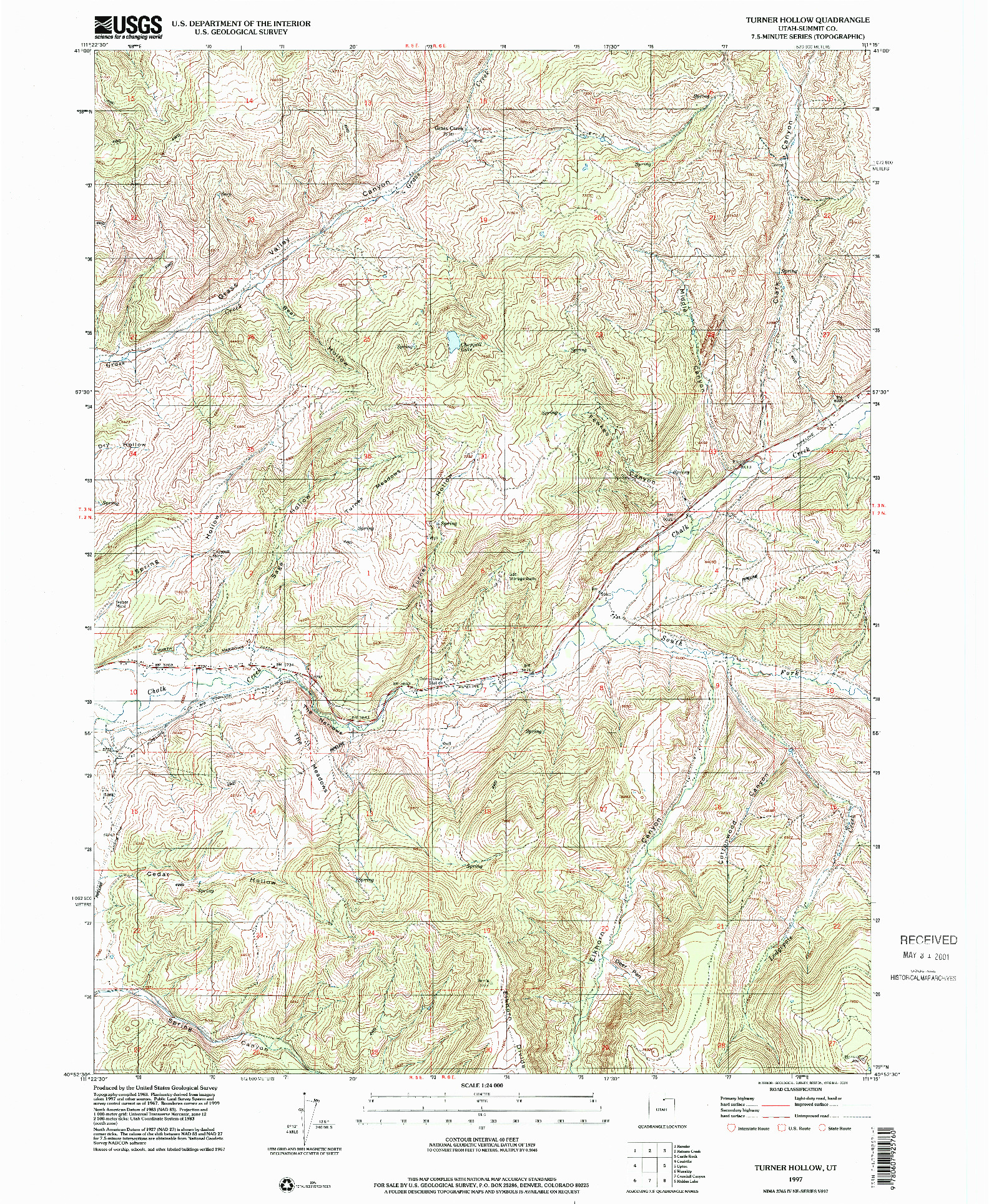 USGS 1:24000-SCALE QUADRANGLE FOR TURNER HOLLOW, UT 1997