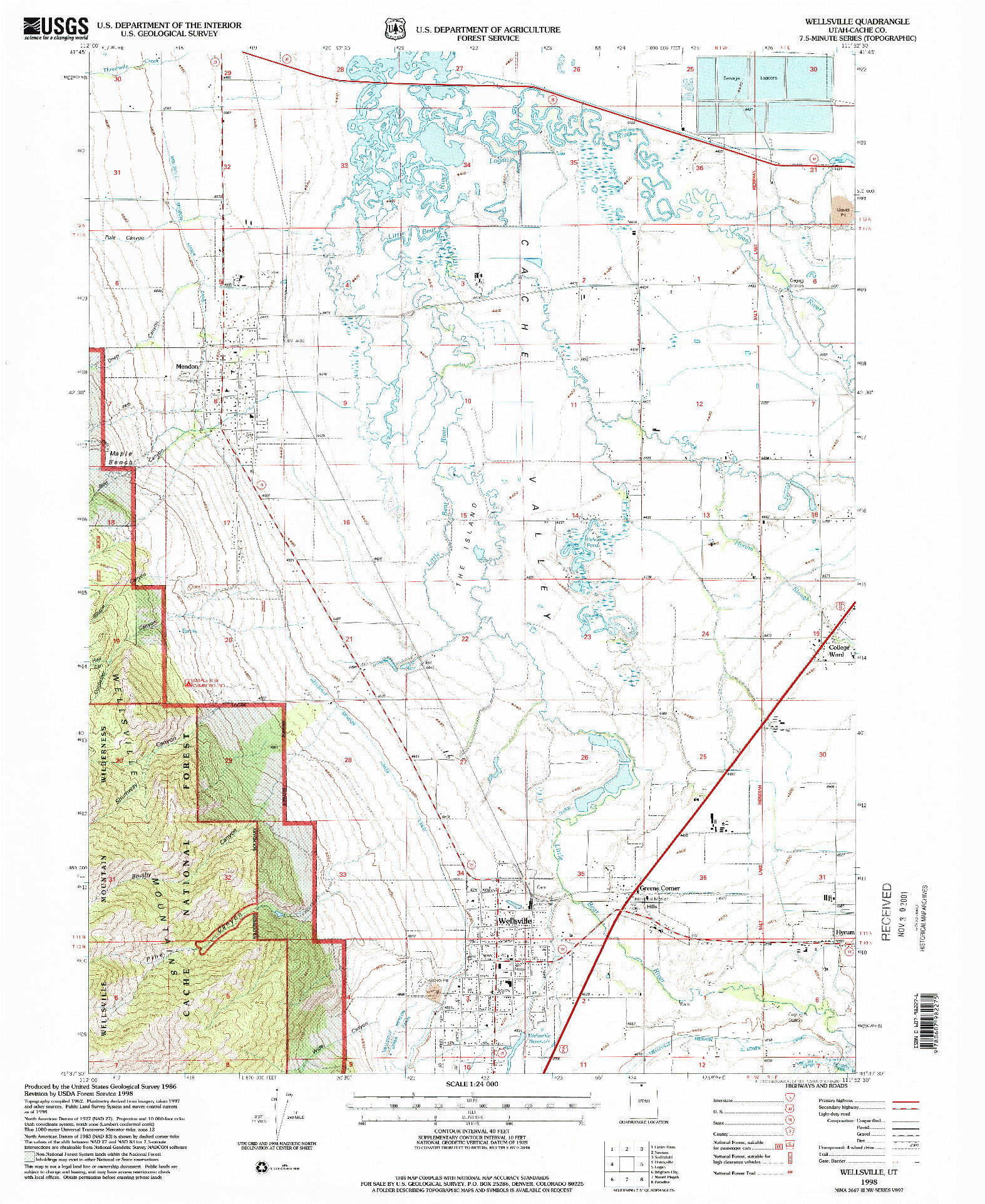 USGS 1:24000-SCALE QUADRANGLE FOR WELLSVILLE, UT 1998