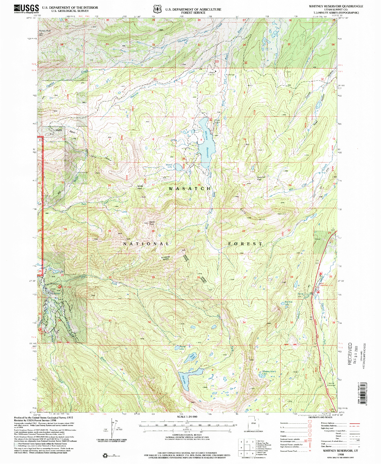 USGS 1:24000-SCALE QUADRANGLE FOR WHITNEY RESERVOIR, UT 1998