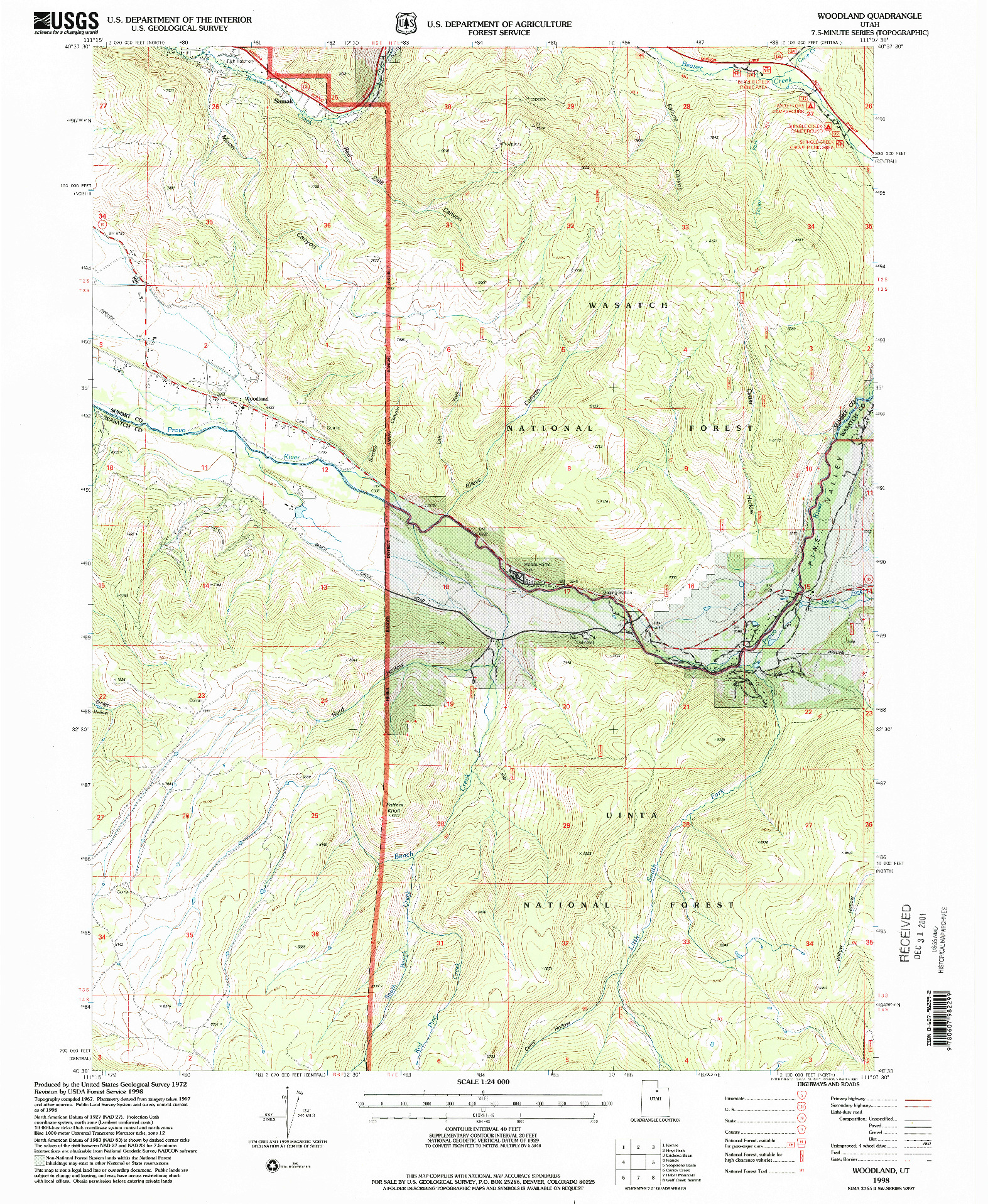 USGS 1:24000-SCALE QUADRANGLE FOR WOODLAND, UT 1998