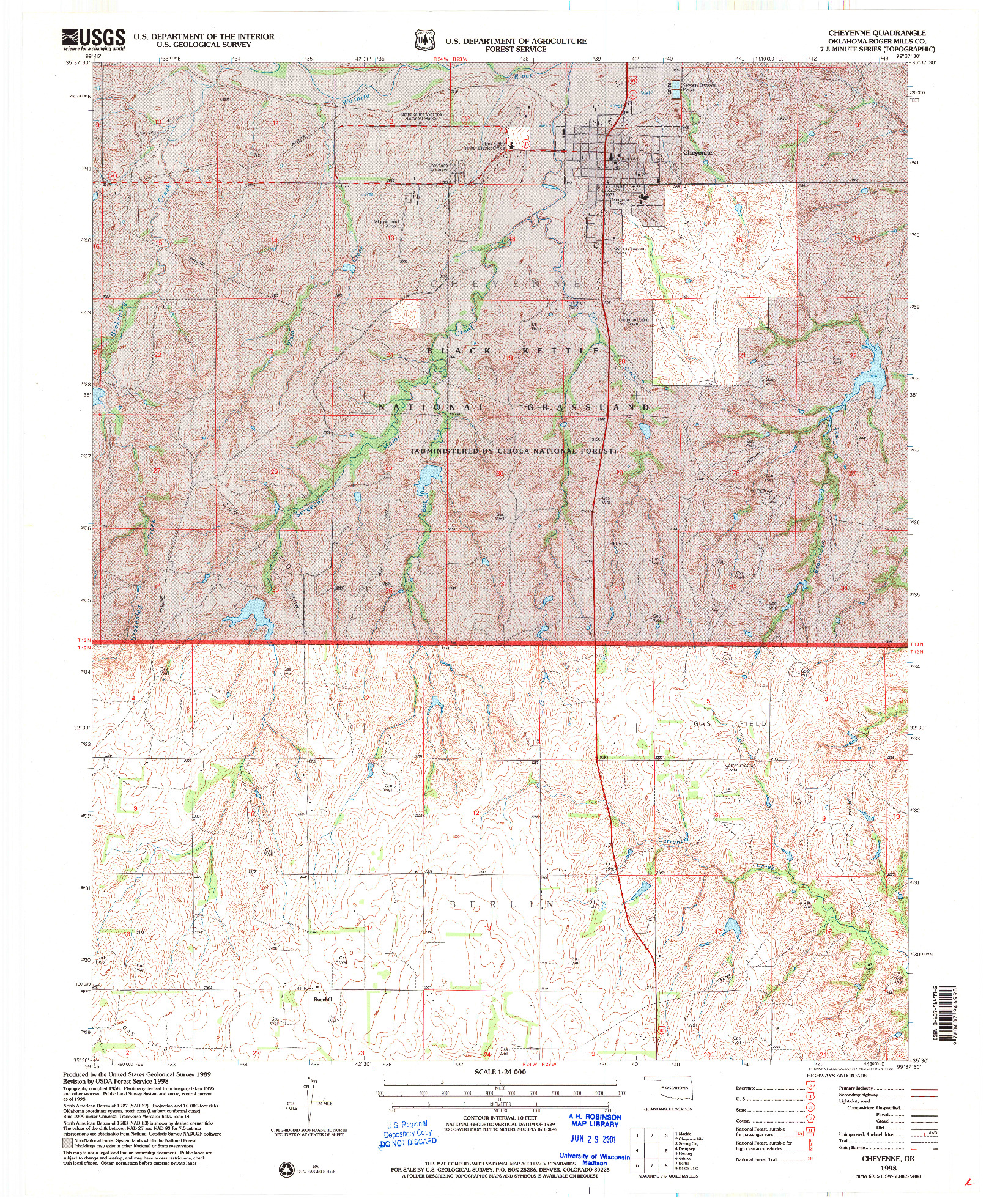 USGS 1:24000-SCALE QUADRANGLE FOR CHEYENNE, OK 1998