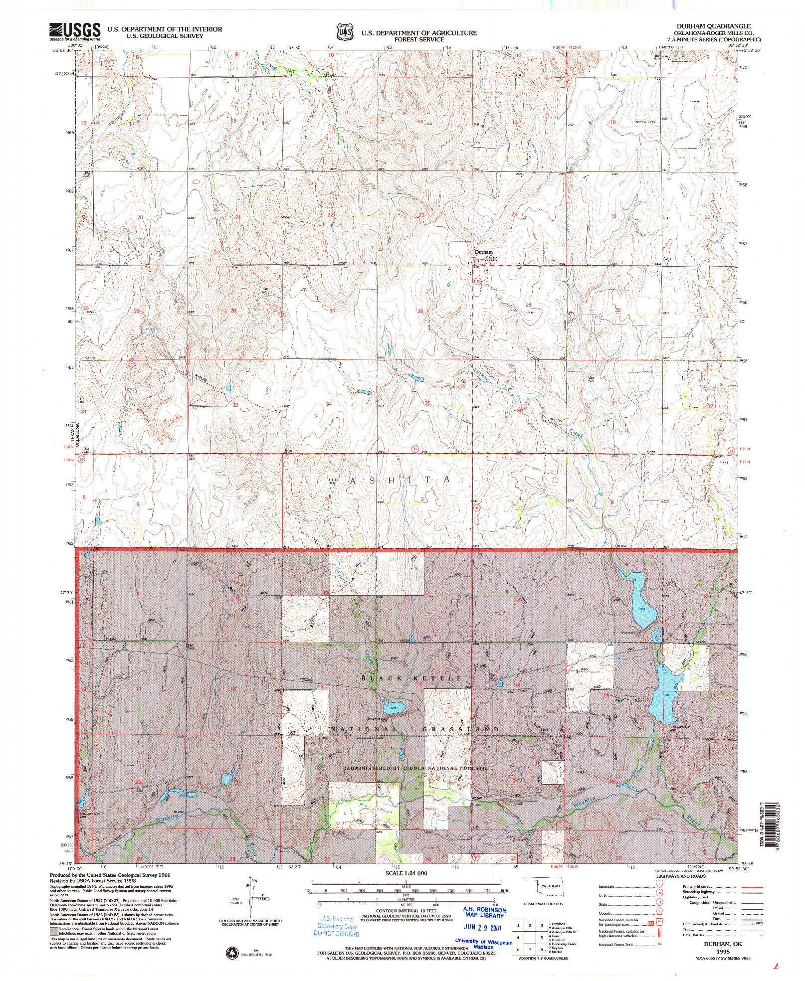 USGS 1:24000-SCALE QUADRANGLE FOR DURHAM, OK 1998