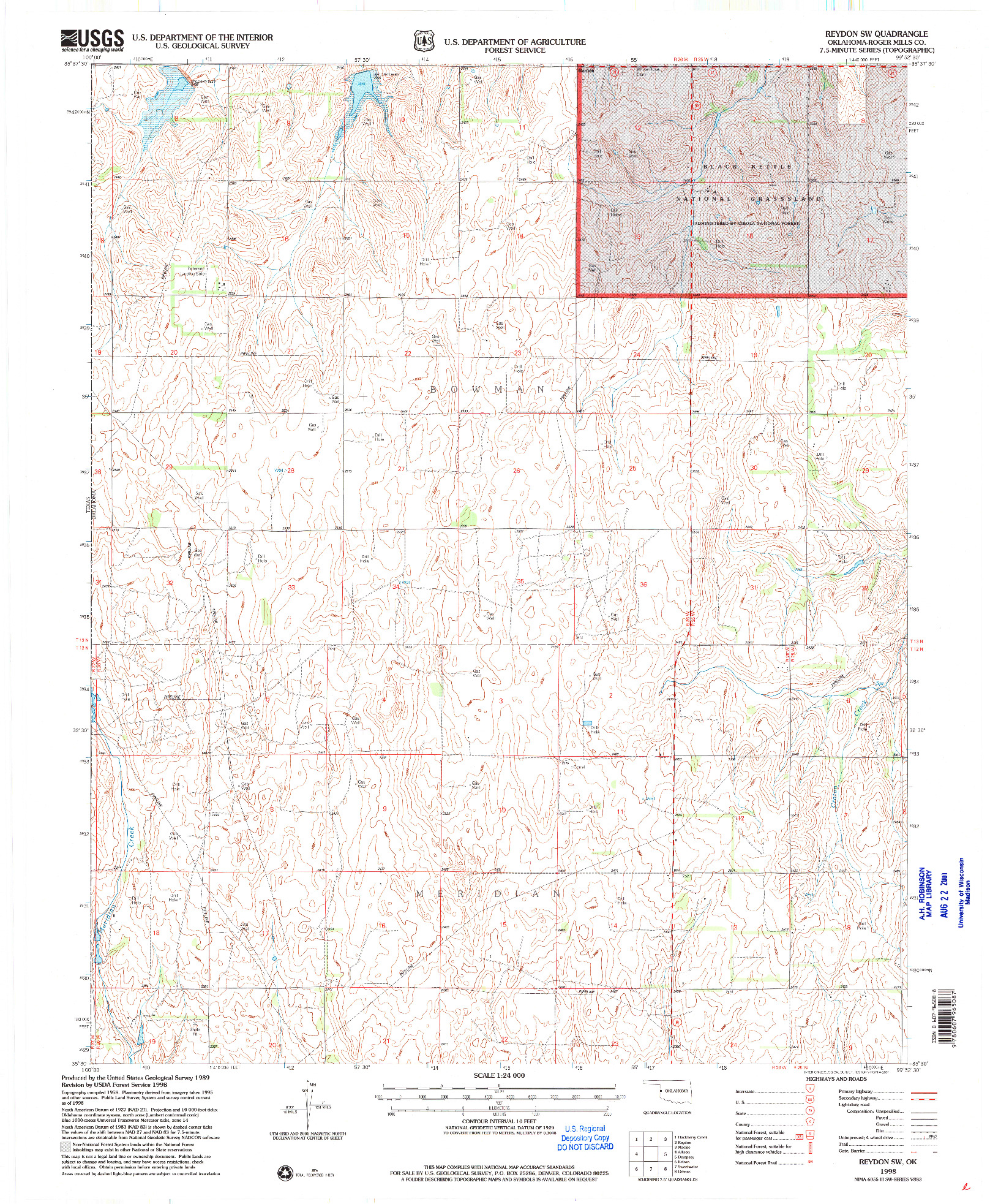 USGS 1:24000-SCALE QUADRANGLE FOR REYDON SW, OK 1998