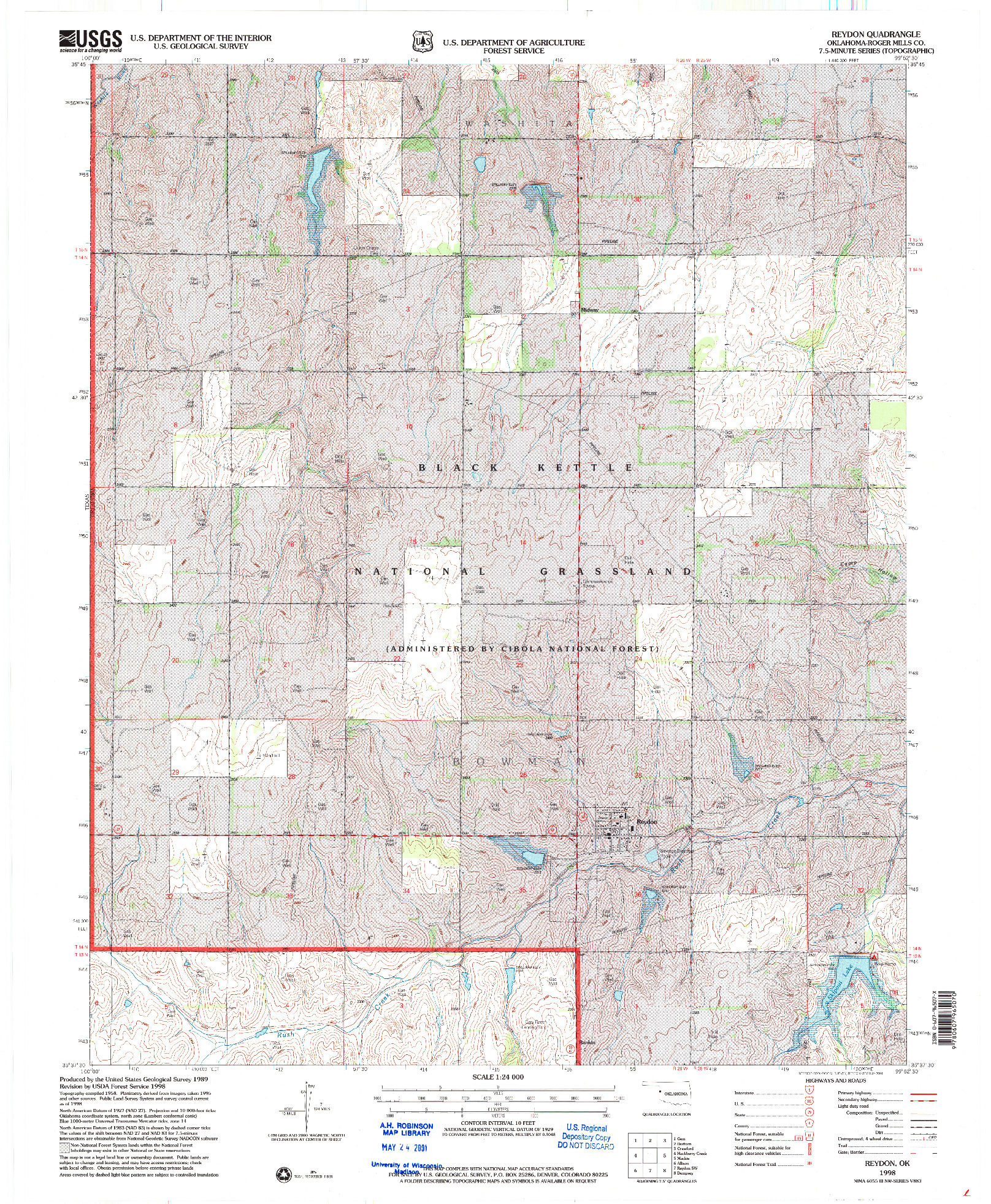 USGS 1:24000-SCALE QUADRANGLE FOR REYDON, OK 1998