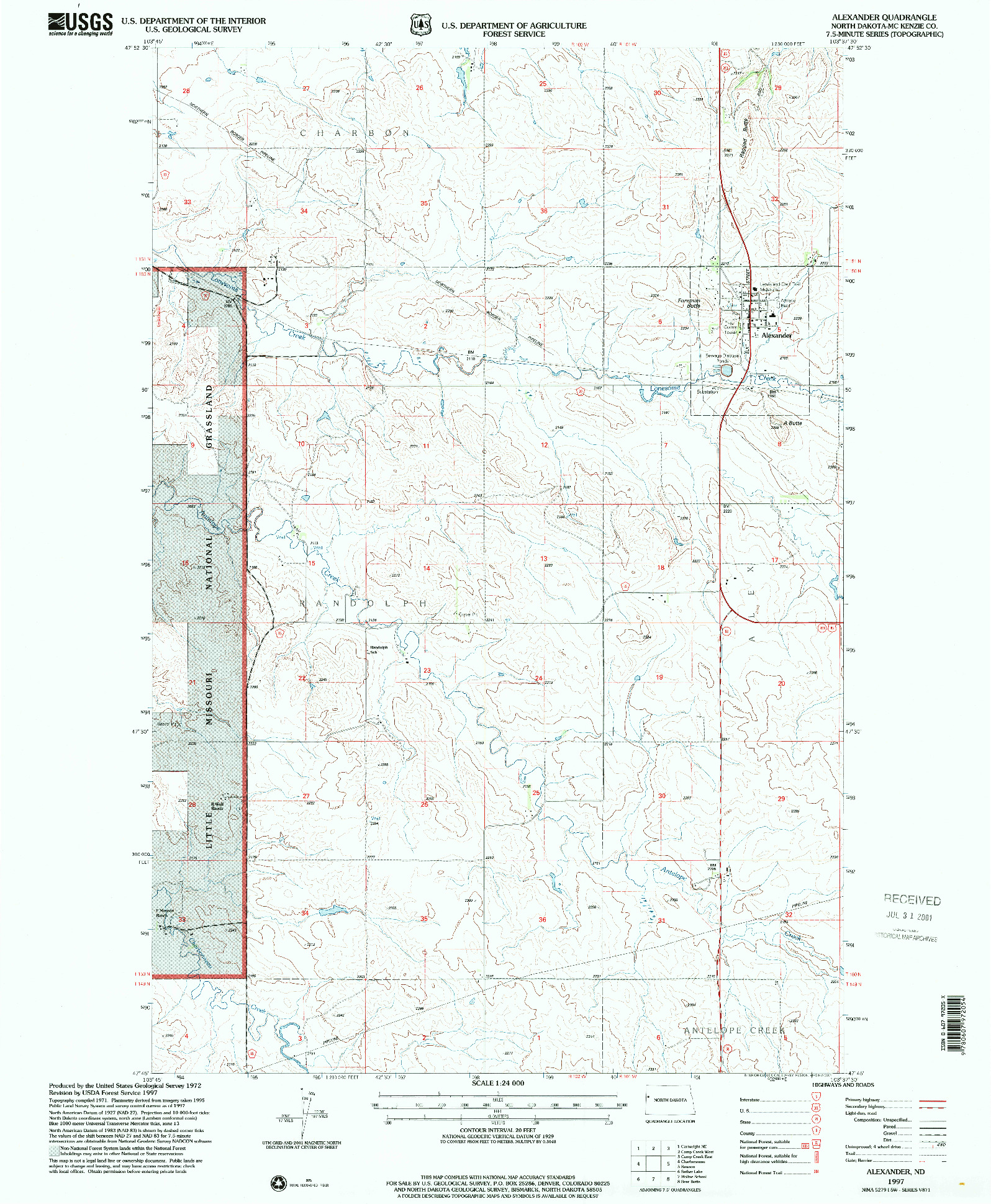 USGS 1:24000-SCALE QUADRANGLE FOR ALEXANDER, ND 1997