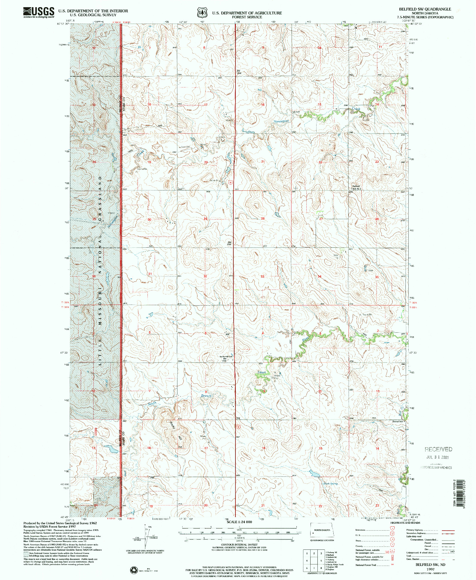USGS 1:24000-SCALE QUADRANGLE FOR BELFIELD SW, ND 1997