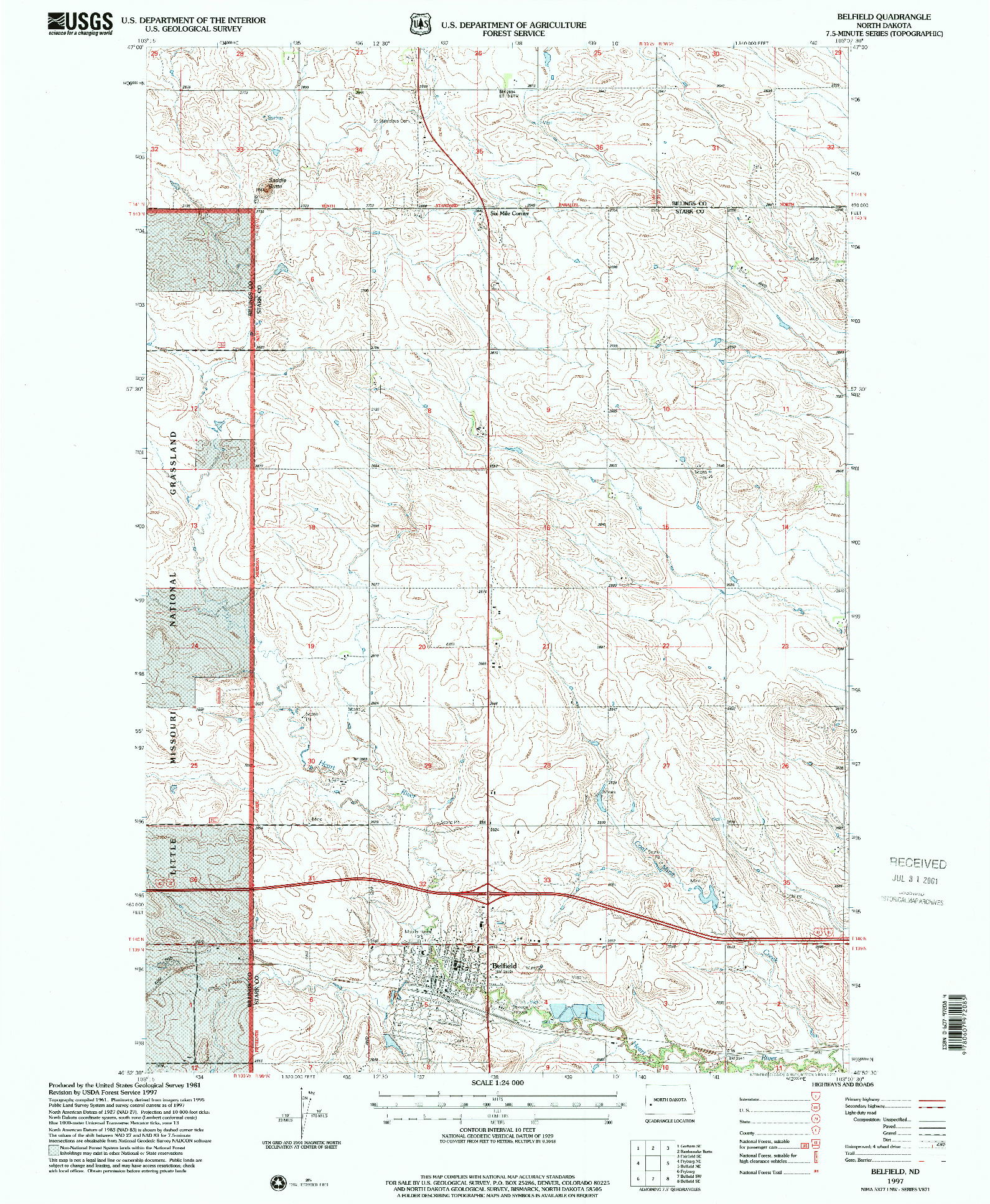 USGS 1:24000-SCALE QUADRANGLE FOR BELFIELD, ND 1997